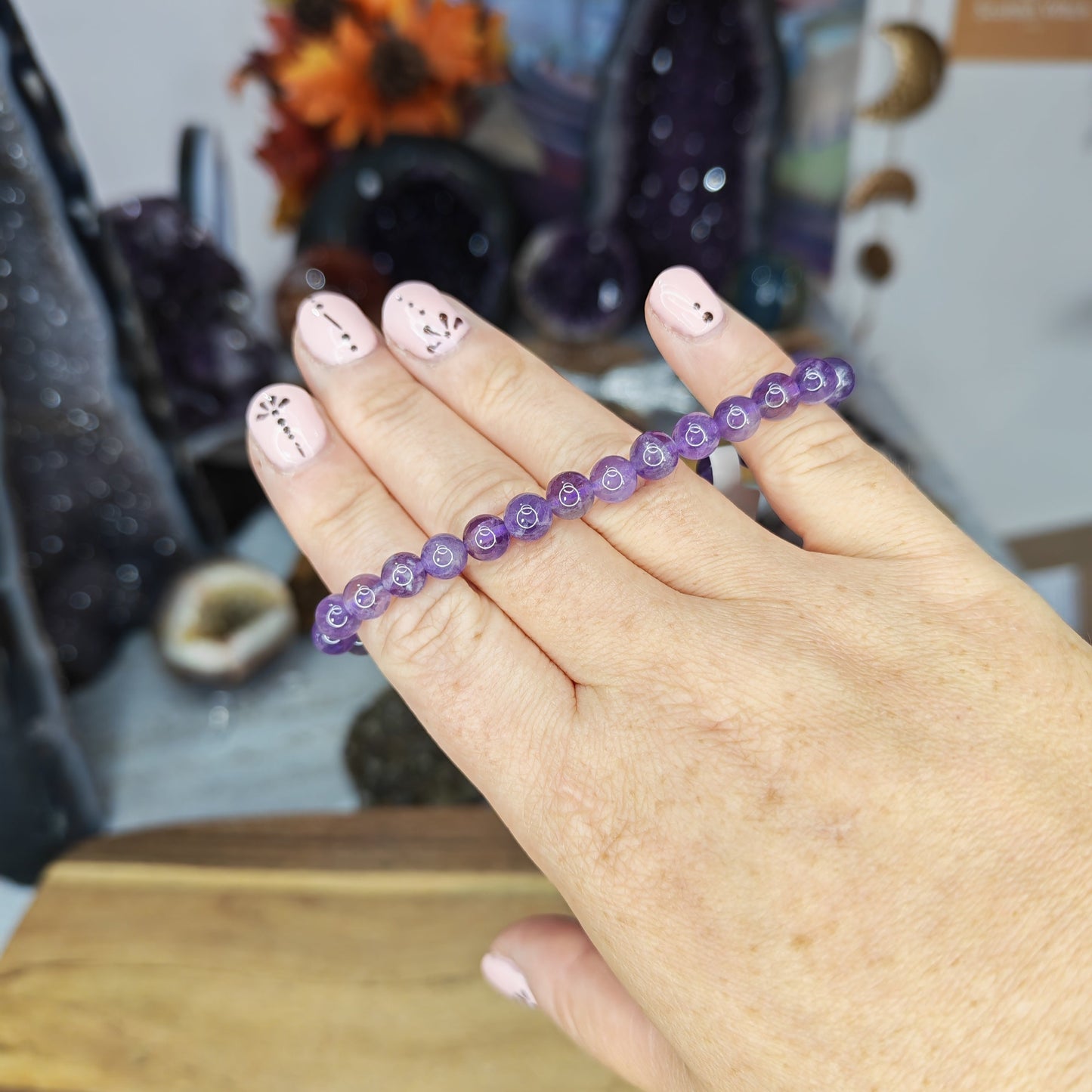 Purple Glassy Amethyst Bead Bracelet