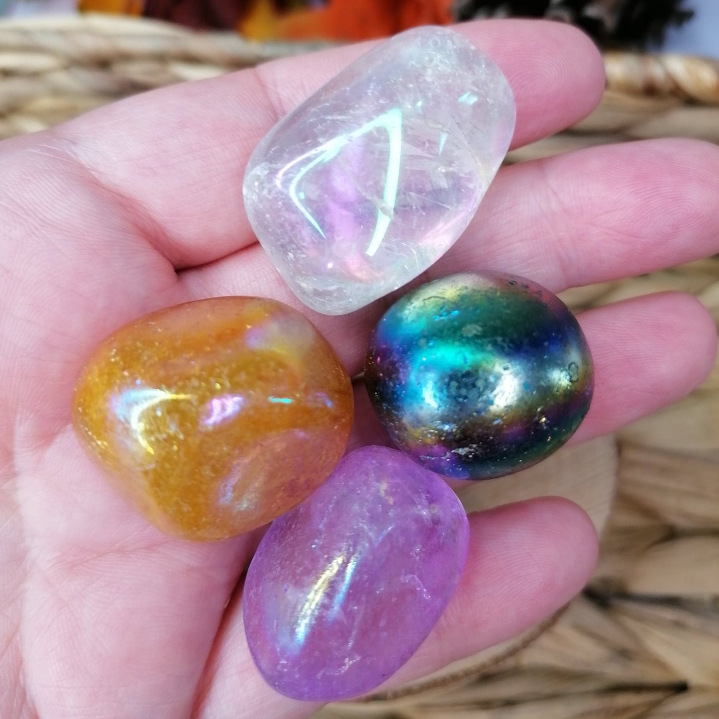 Aura Tumbles in purple, blue, white and orange