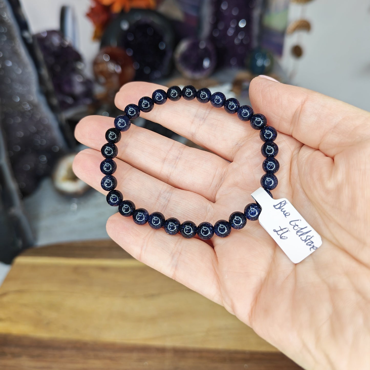 Blue Goldstone 6mm Bead Bracelet