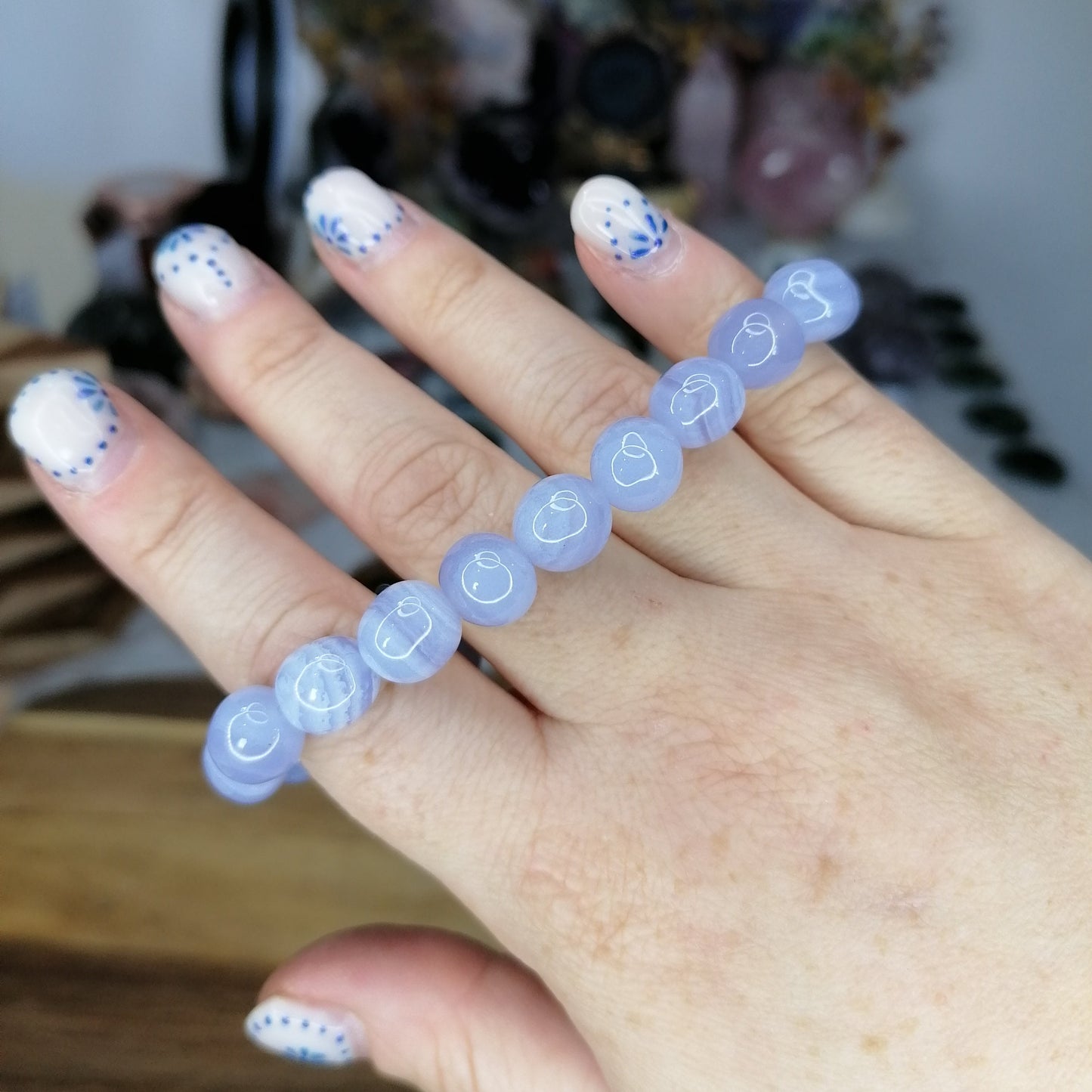 Blue Lace Agate Bead Bracelet