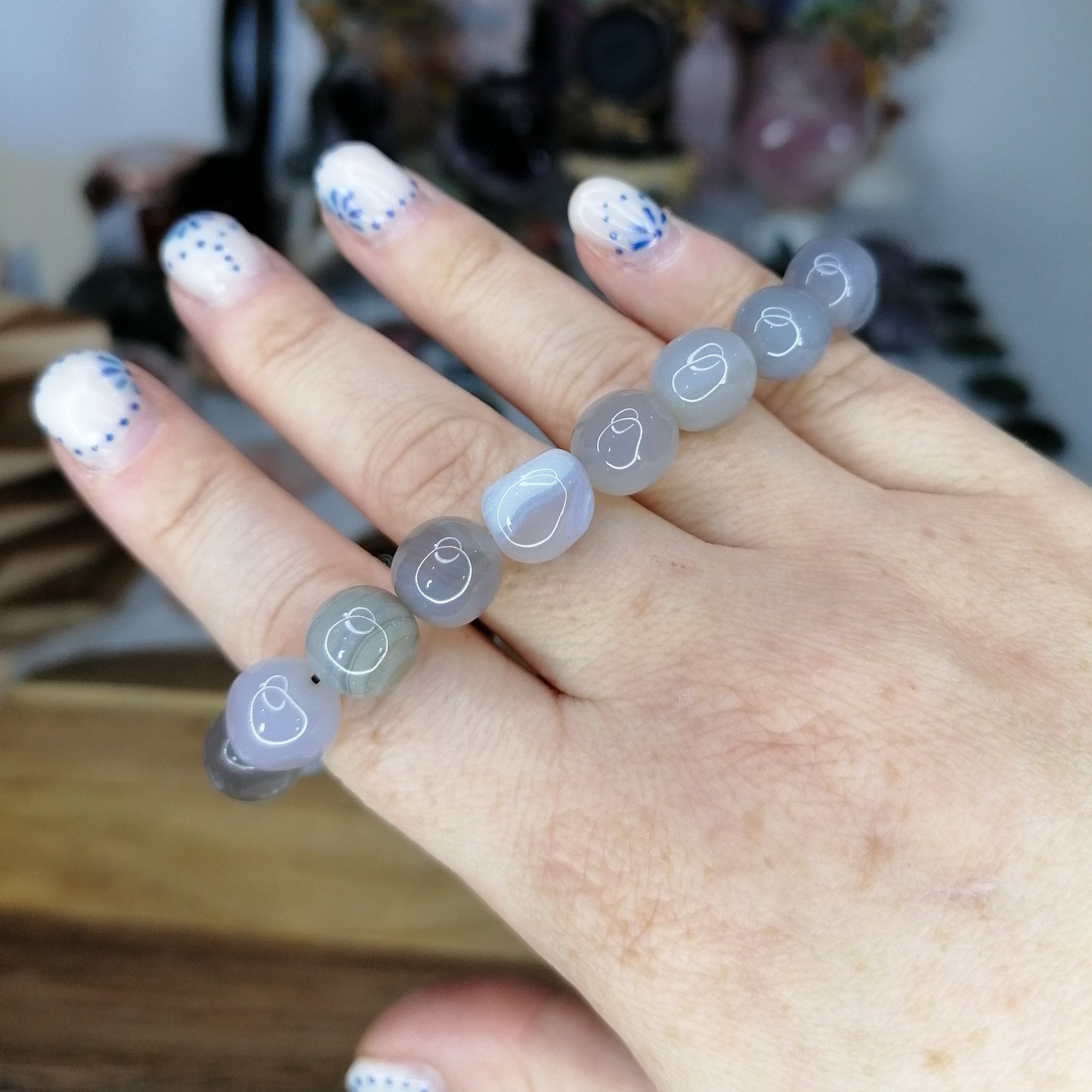 Grey Botswana Agate Tumblestone bead bracelet