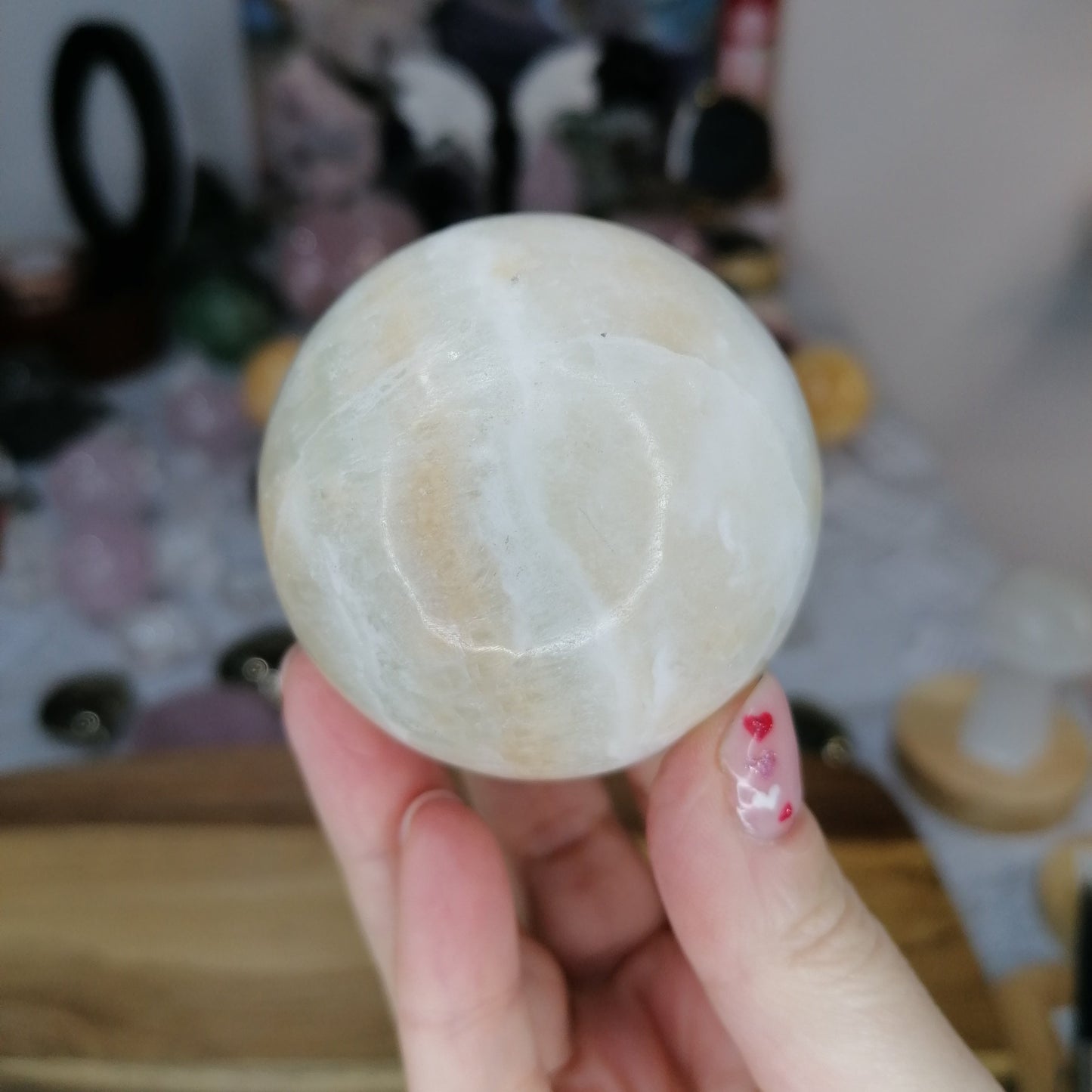 light green and baige caribbean calcite sphere option B