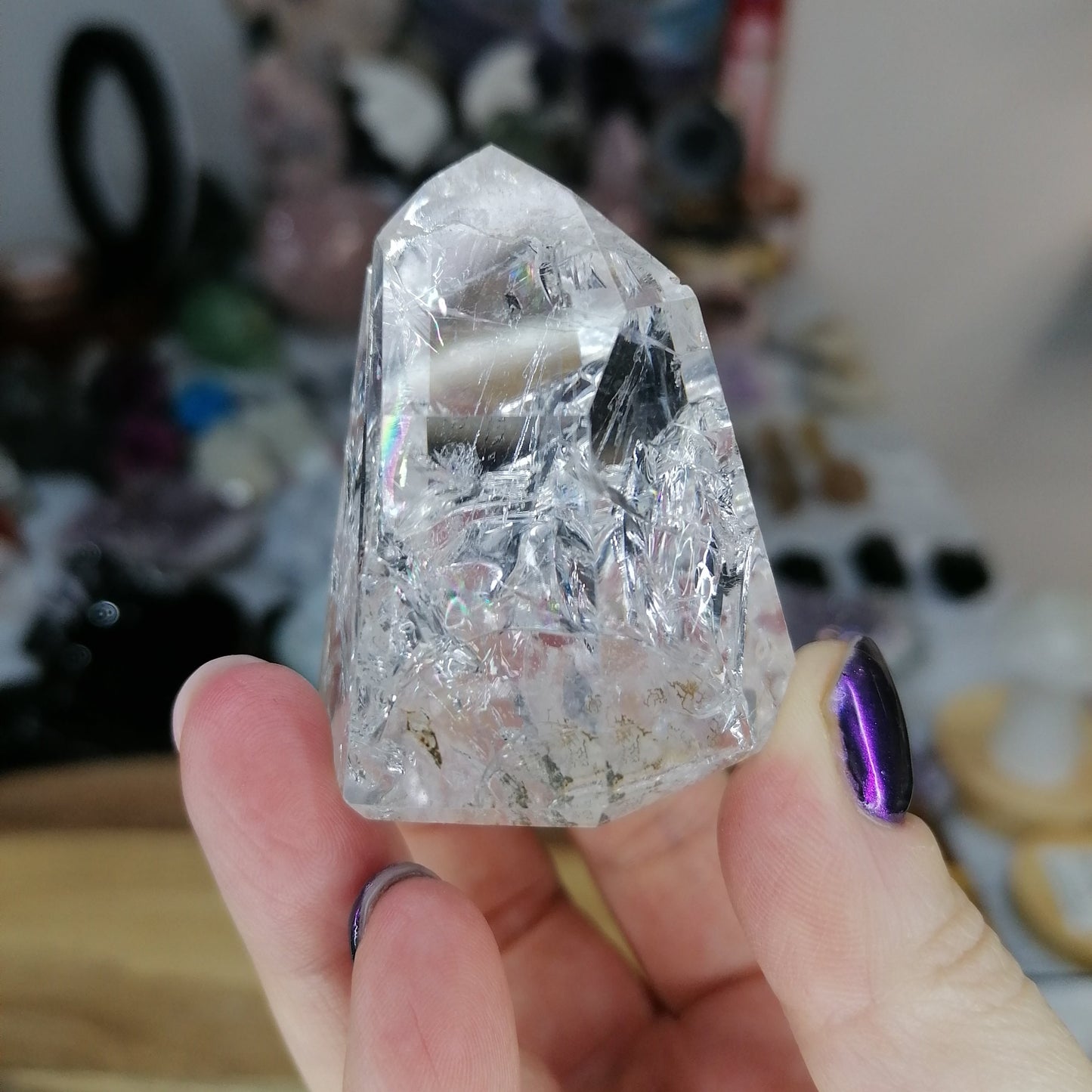 Clear Crackle Quartz Tower with flashy rainbows