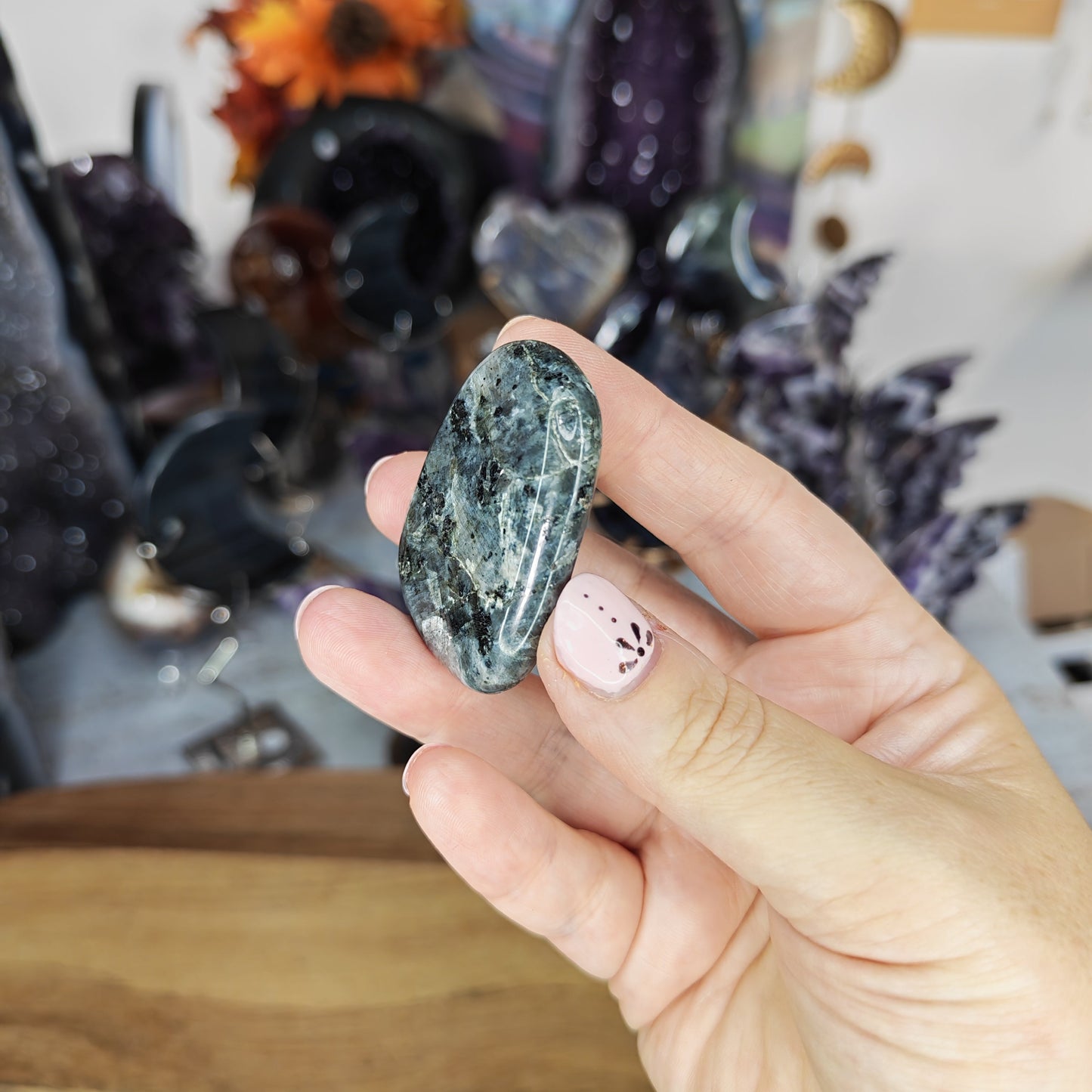 Flashy Larvikite Flat Stone