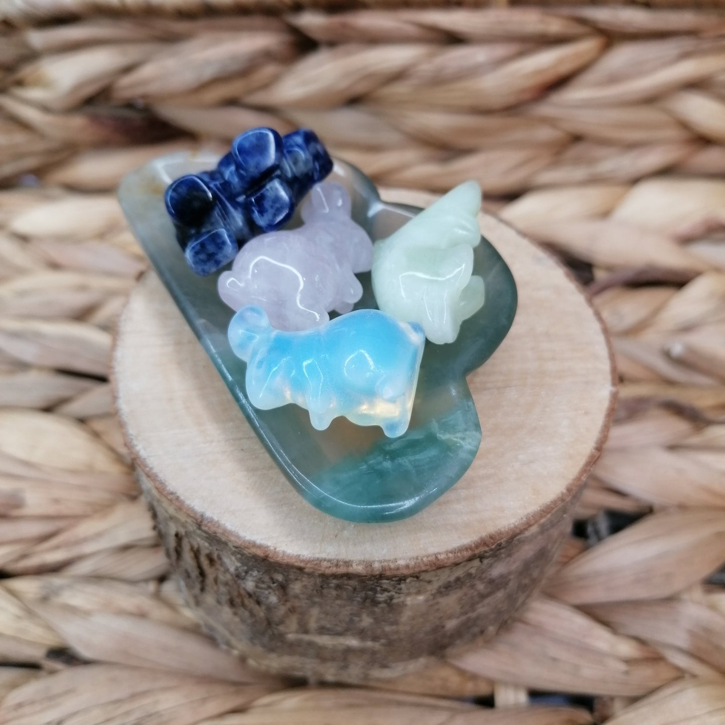 Green Fluorite Cloud Dish with Crystals for display