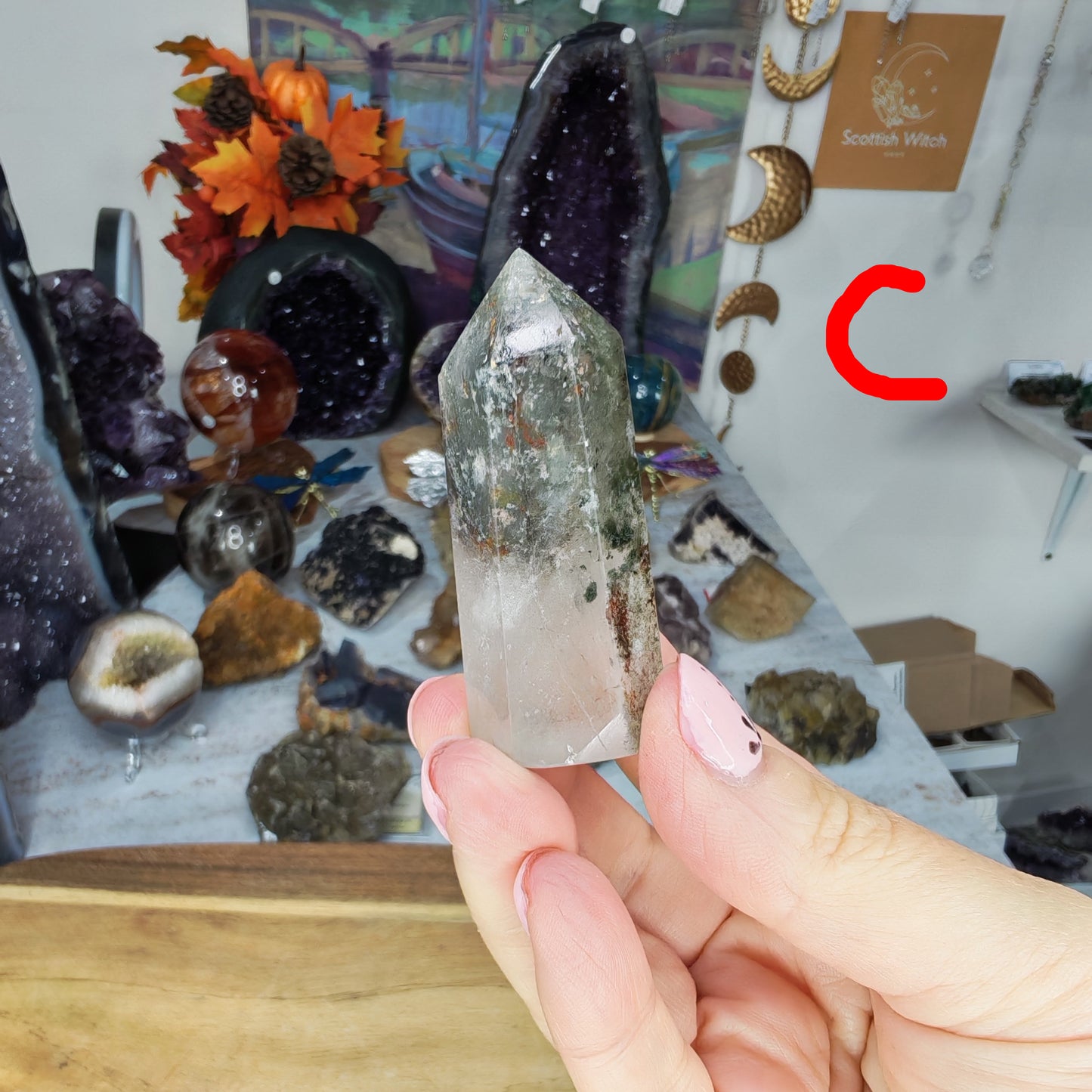 Garden Quartz Mini Tower with Green and Red Inclusions