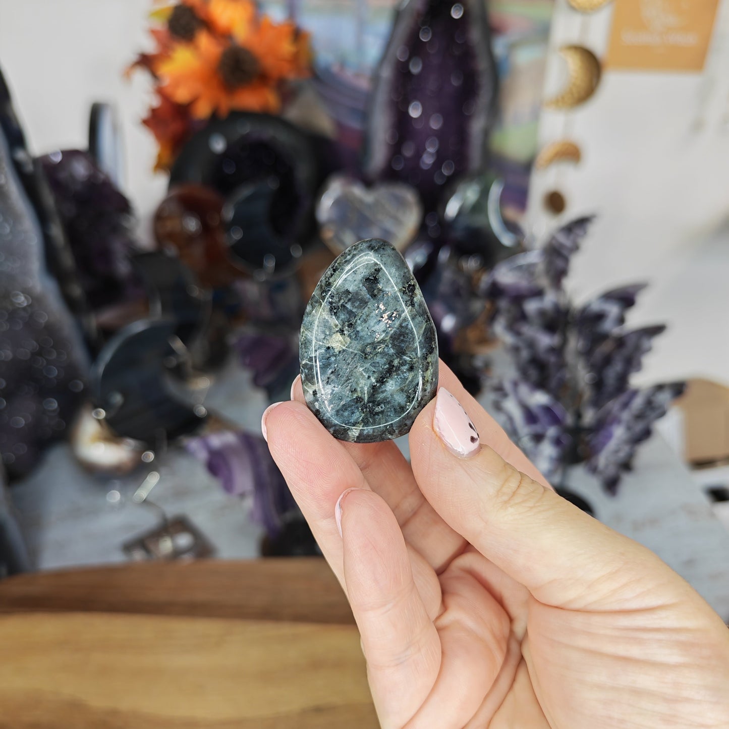 Grey and Silver Larvikite Smoothstone