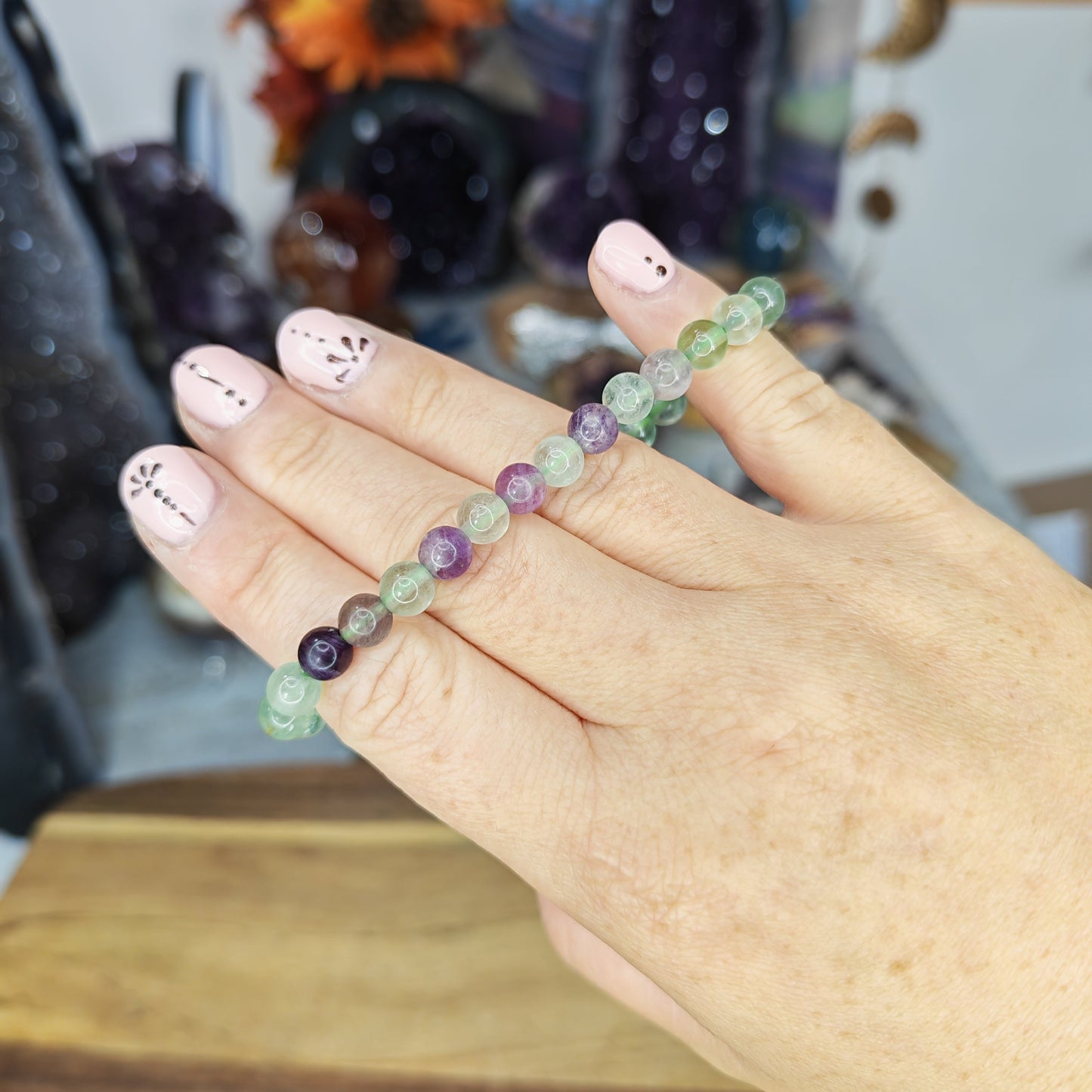 High Grade green and purple Fluorite Bead Bracelet