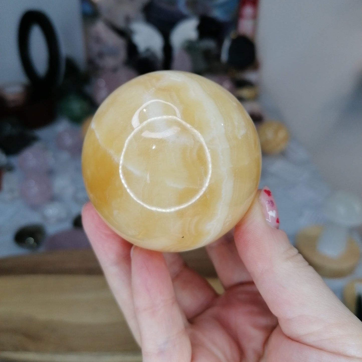 yellow with white banding Mango Calcite Sphere option B