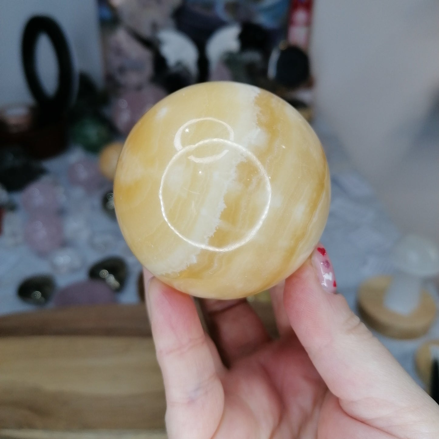 Yellow Mango Calcite Sphere with white banding Option C