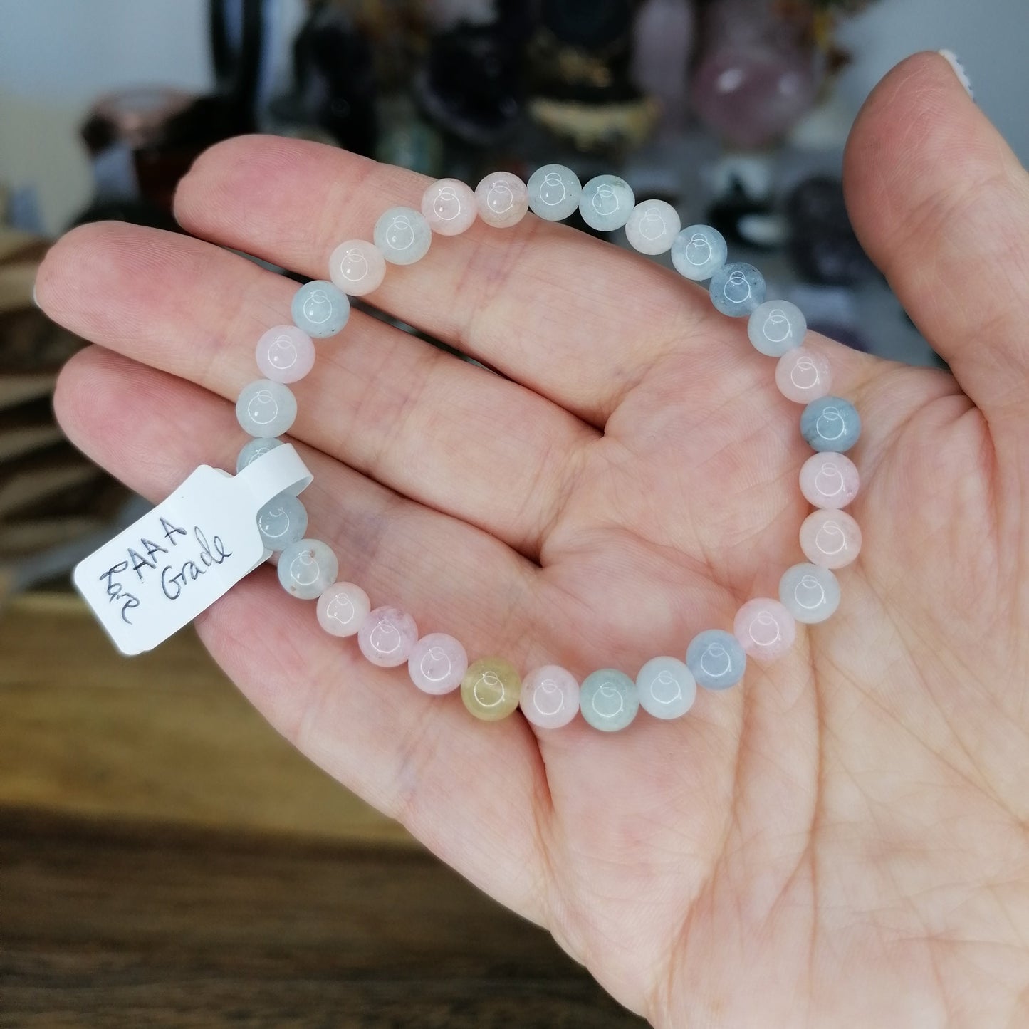 Blue, Pink and yellow Morganite 6mm Bead Bracelet, High Grade and rare