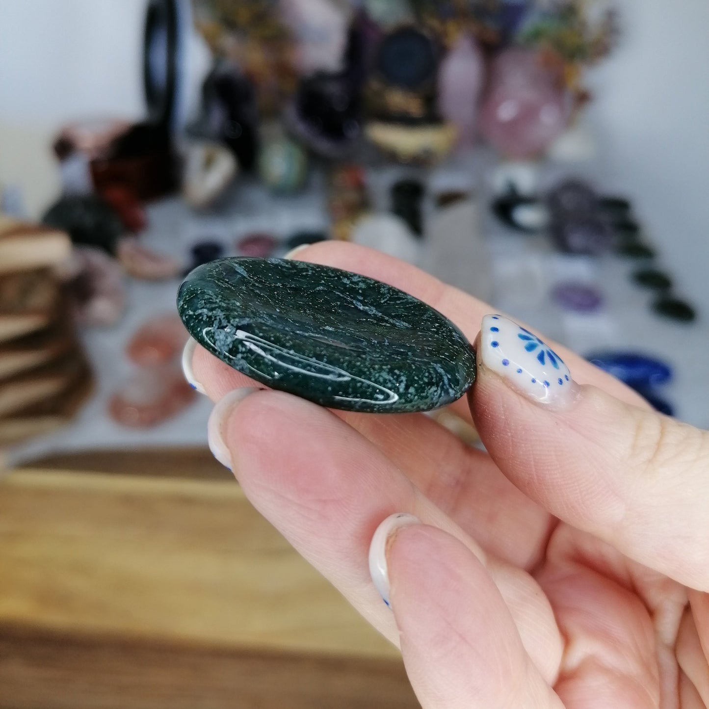 Green and blue Moss Agate Flat Stone
