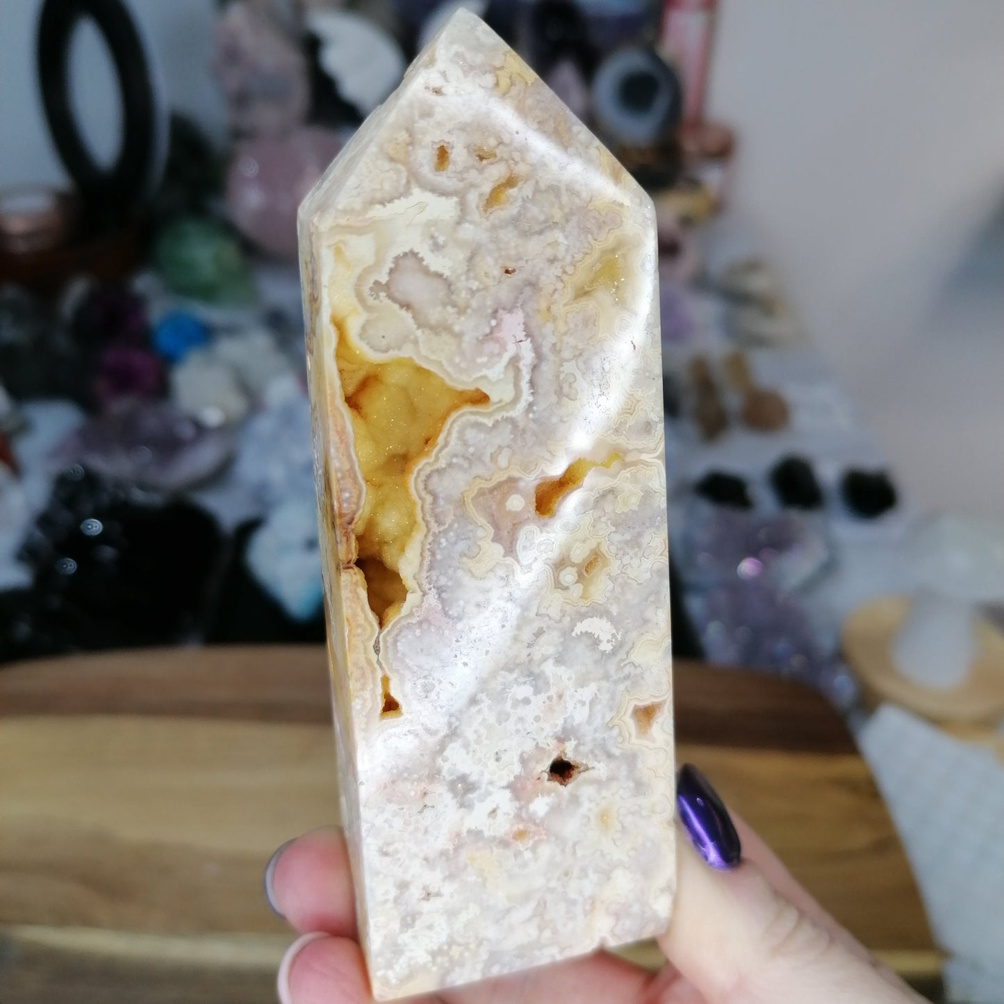 Orange Crazy Lace Tower with sparkly druzy