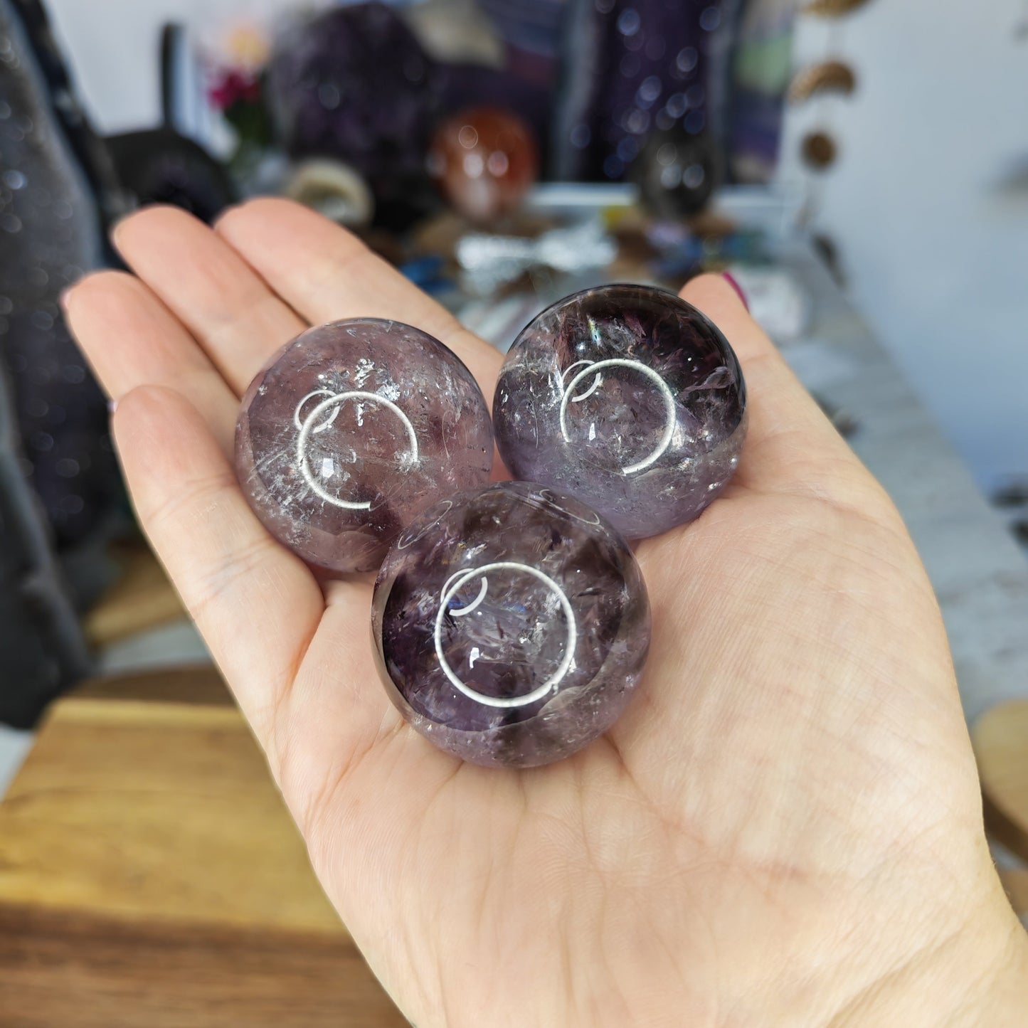 Moody Purple Phantom Amethyst Sphere with rainbows