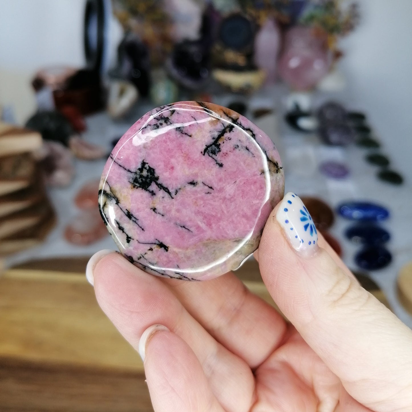 Pink and black Rhodonite Flat Stone