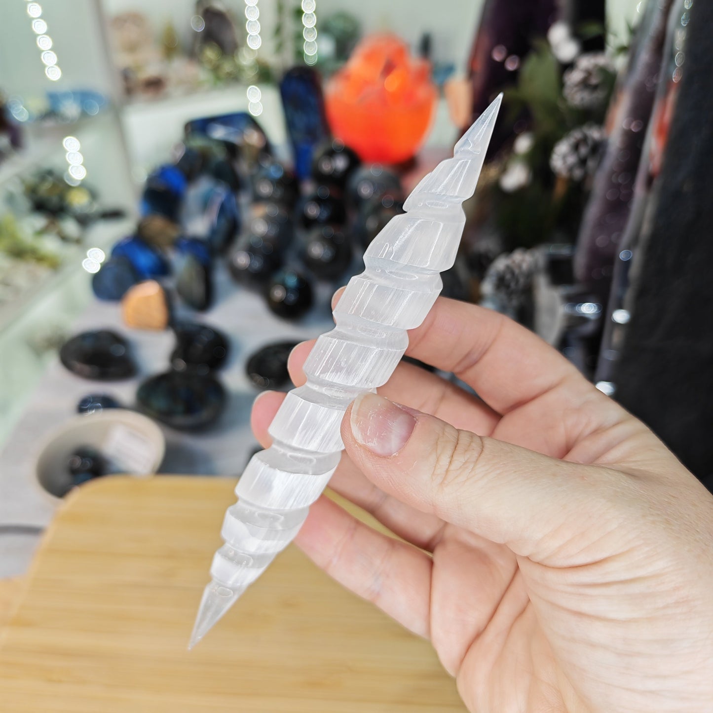 Selenite Spiral Pointed Ends Wand
