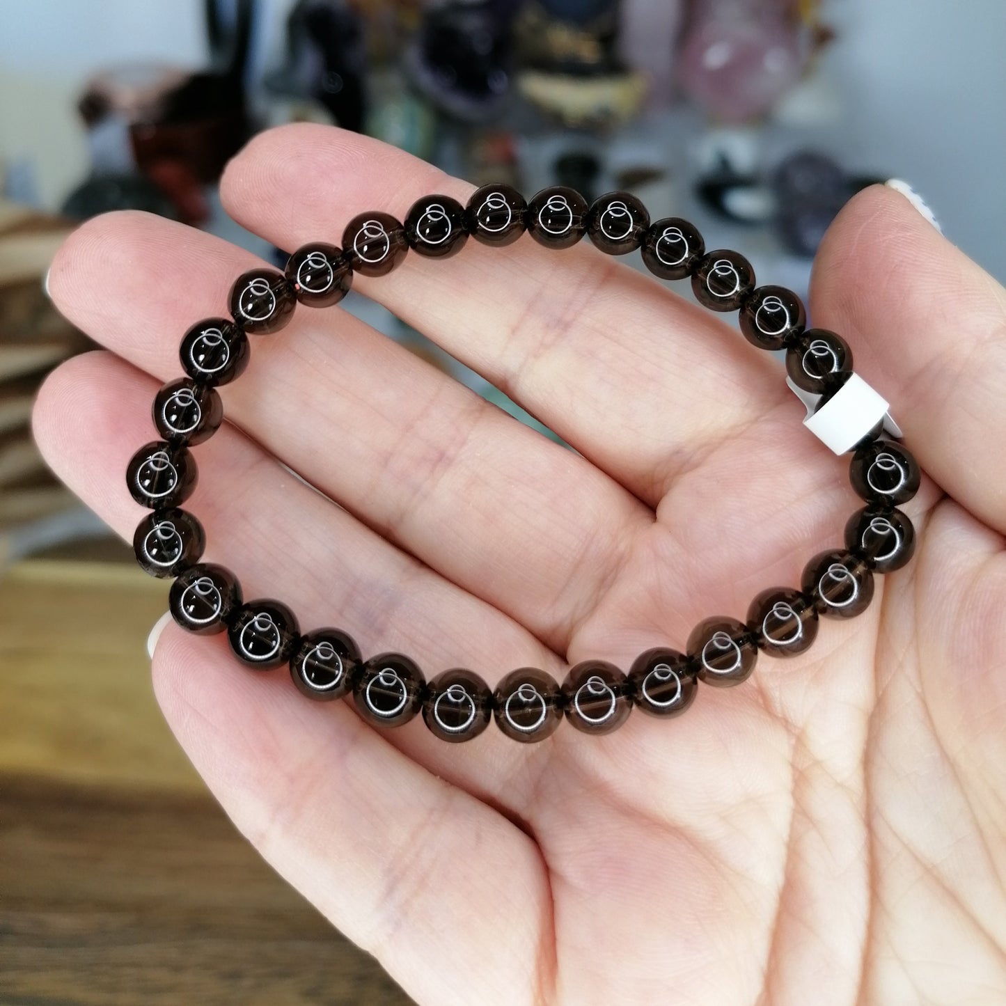 brown smokey quartz 6mm bead bracelet