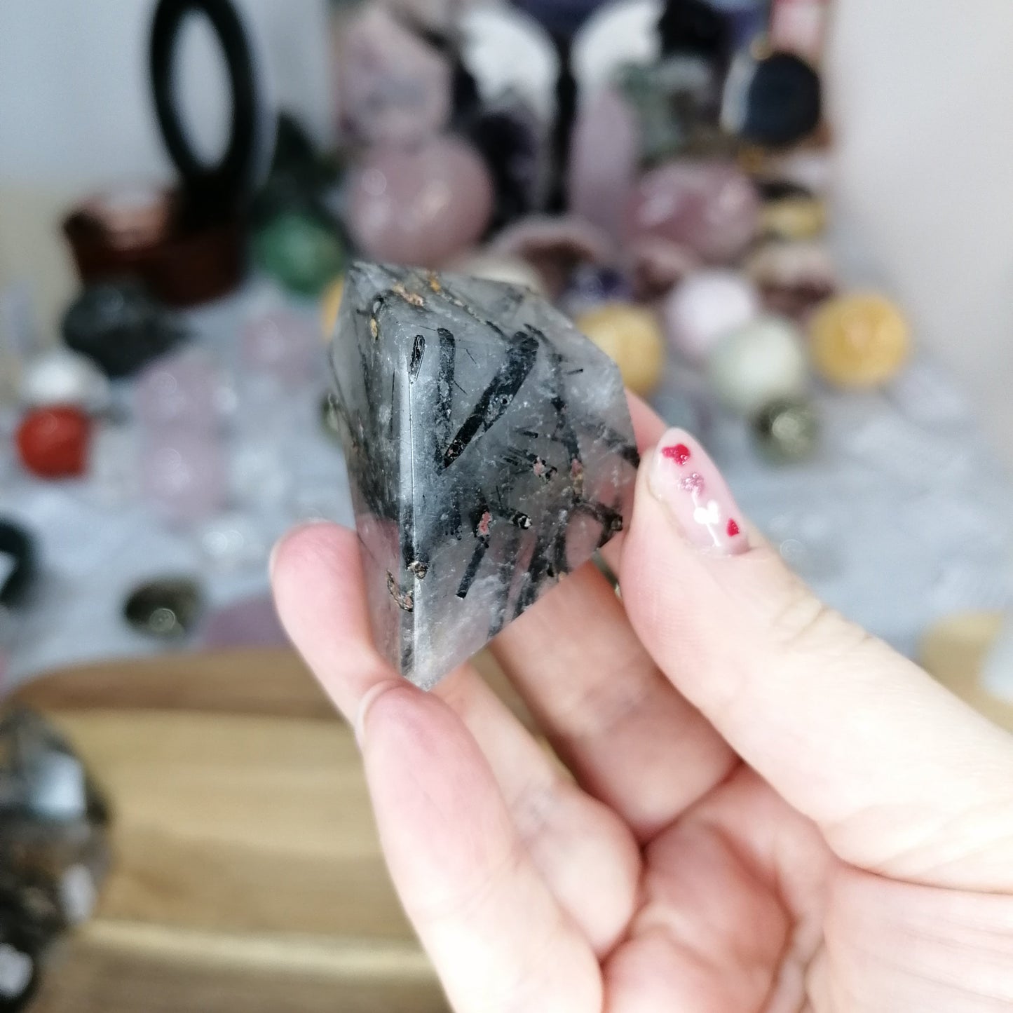 Black Tourmaline rutile in quartz freeform Option E