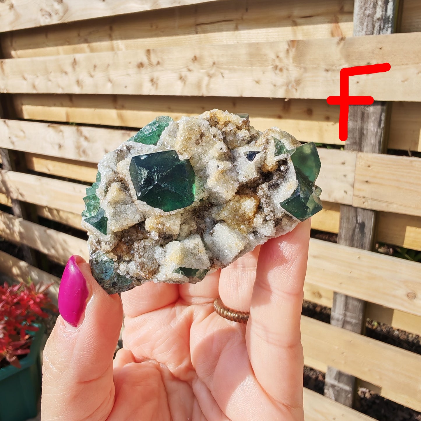Green Fluorite with white and yellow Quartz Sparkle from the Druzy Dreams Pocket UK Fluorite