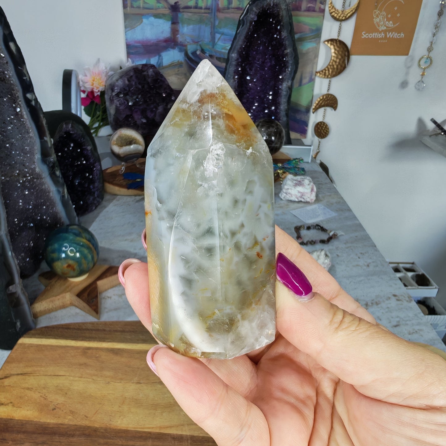 Yellow Druzy agate Tower