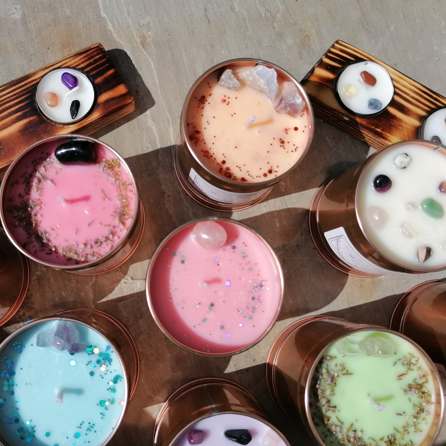 a selection of colour crystal candles