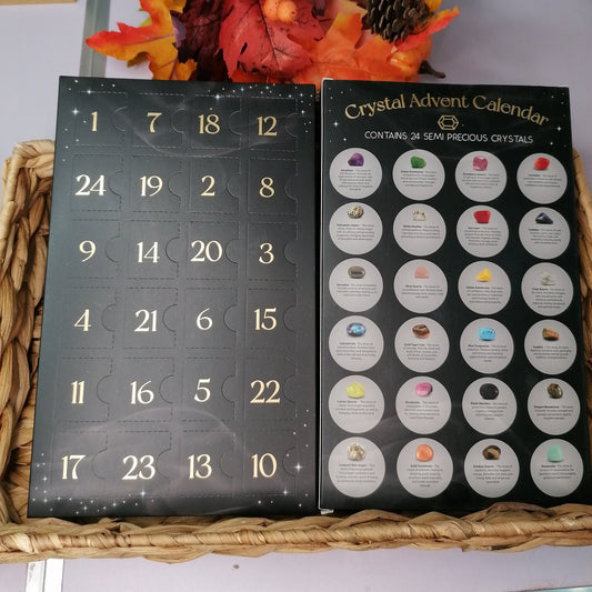 24-Day Advent Crystal Calendar for the countdown to Christmas, includes 24 tumble stones with spiritual and wellbeing properties