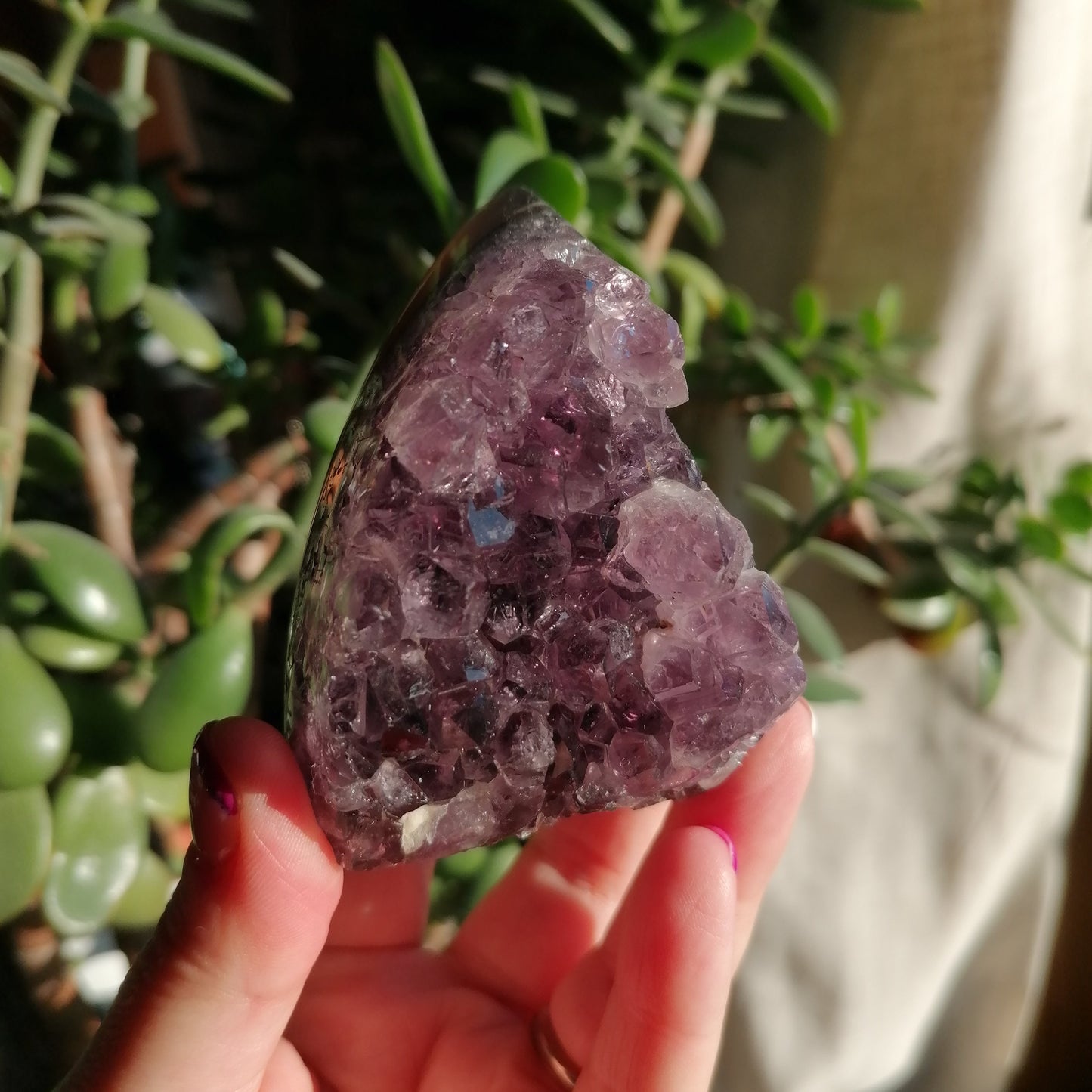 Grey agate flame with dark purple amethyst druzy