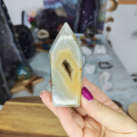 Druzy Agate Tower with golden yellow