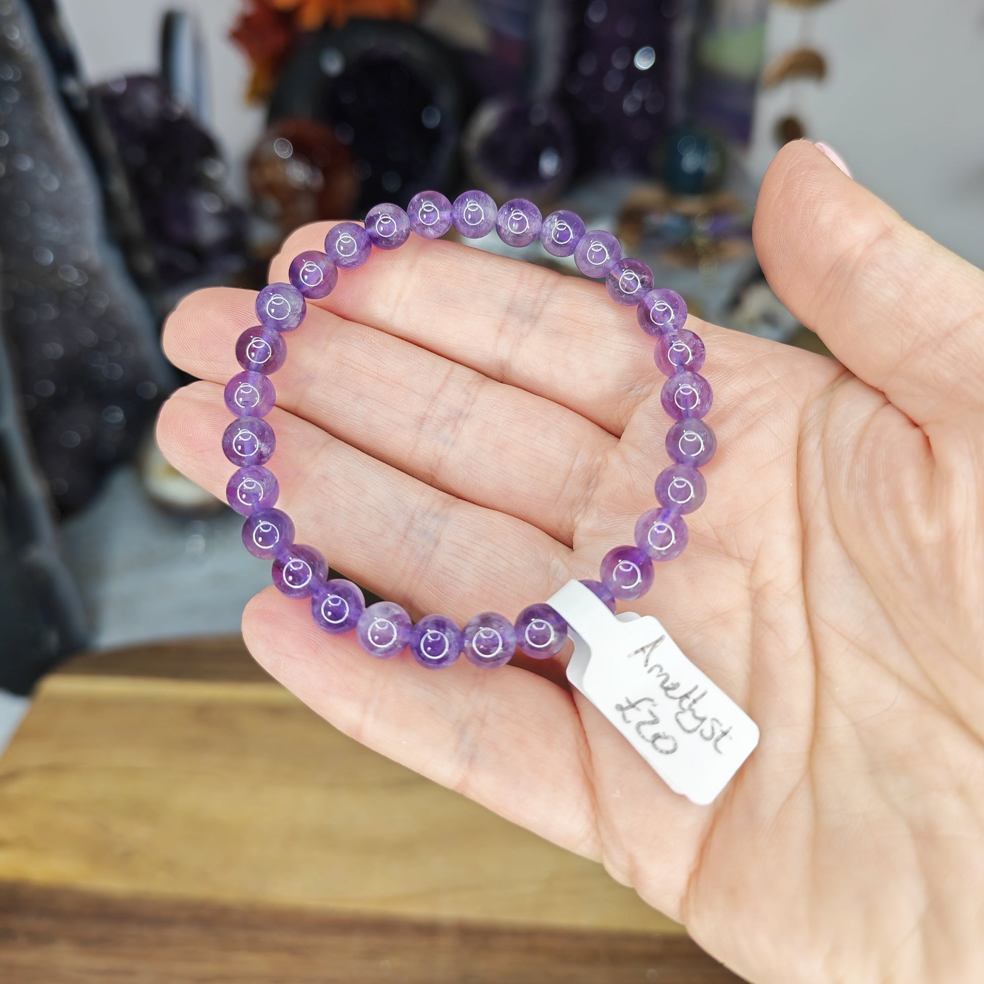 Purple Amethyst 6mm Bead Bracelet High Grade