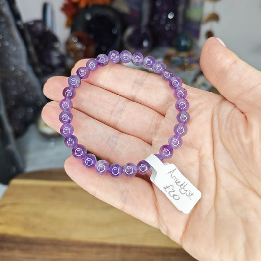 Purple Amethyst 6mm Bead Bracelet High Grade