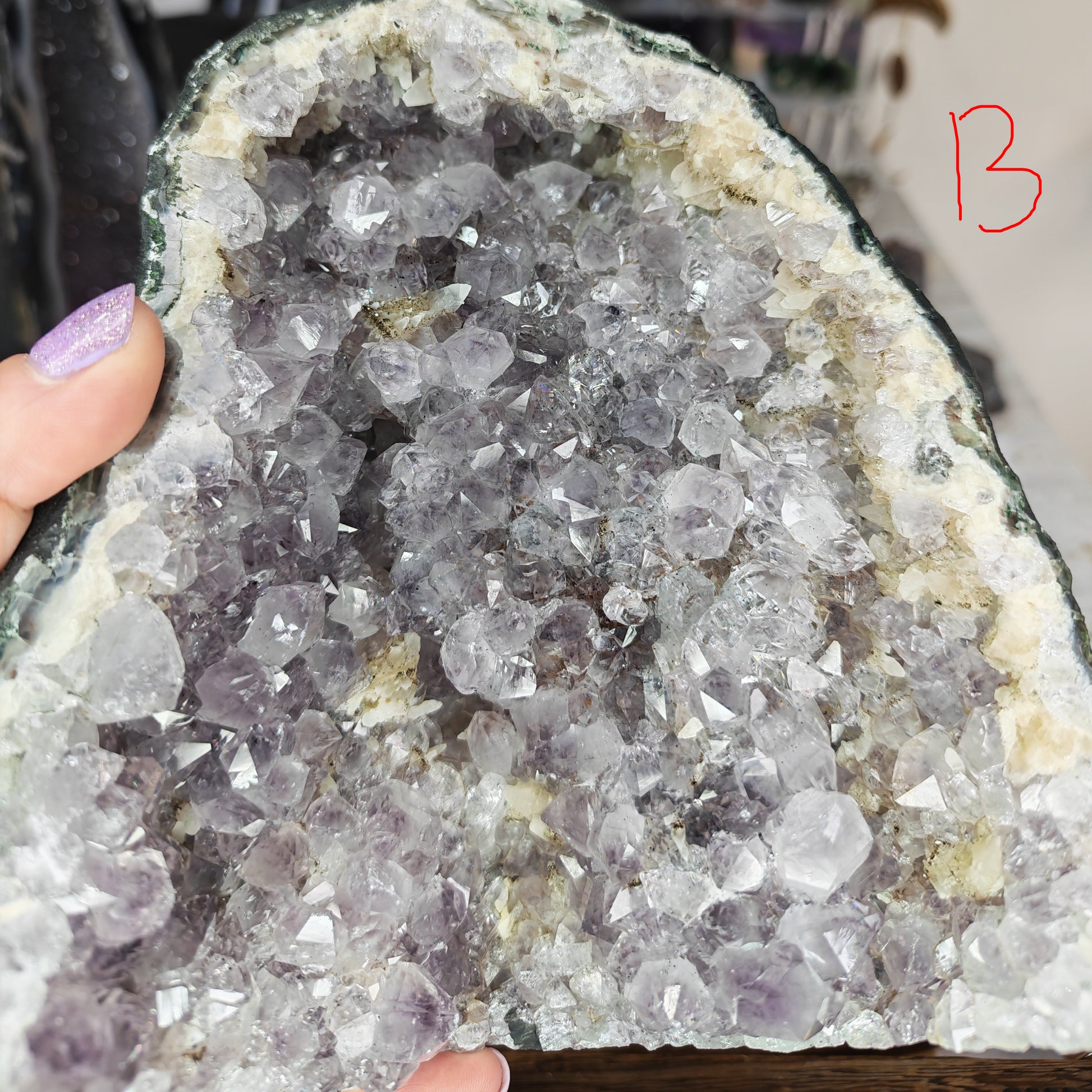Light purple amethyst church with clear points and calcite 