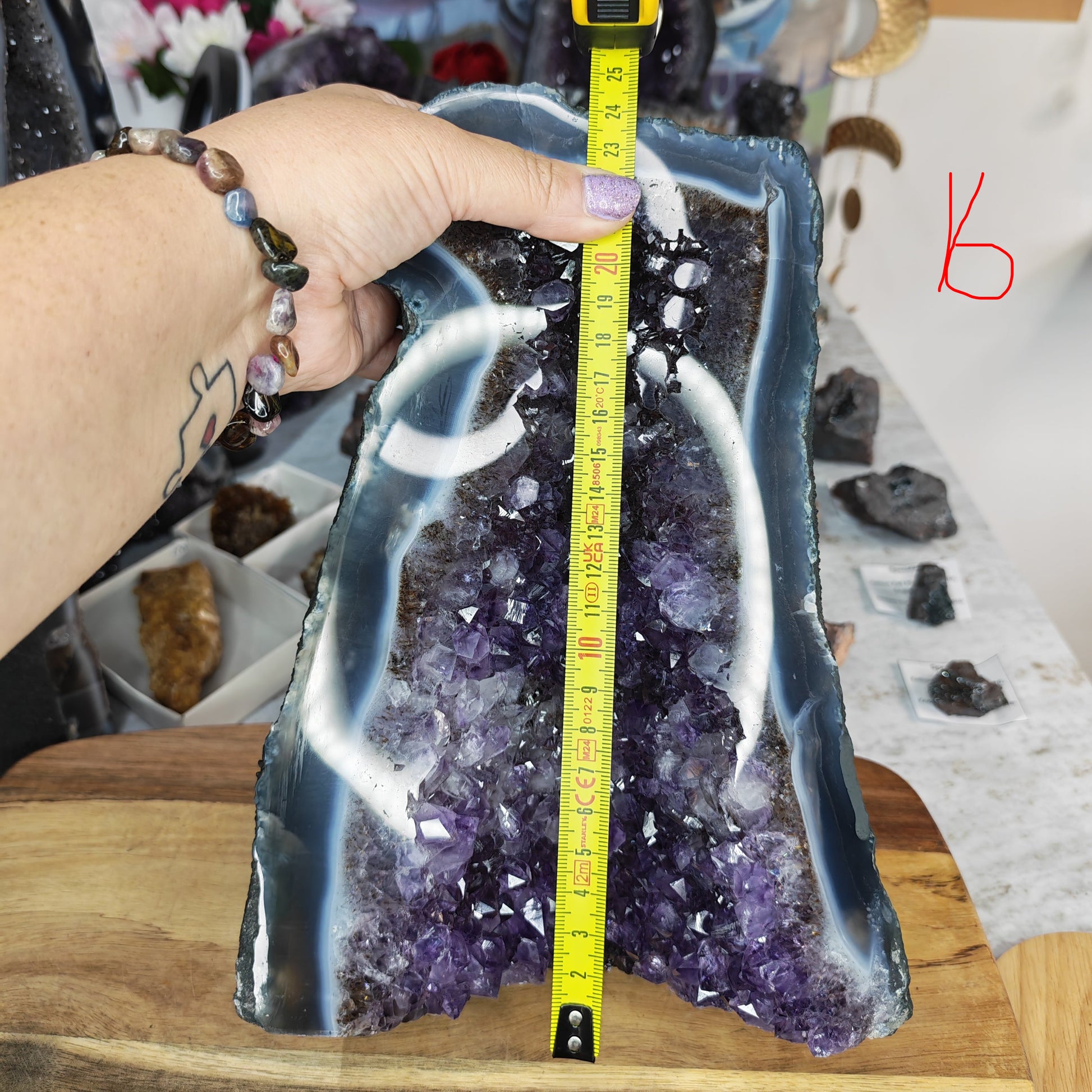 purple amethyst church with smokey banding height 24cm