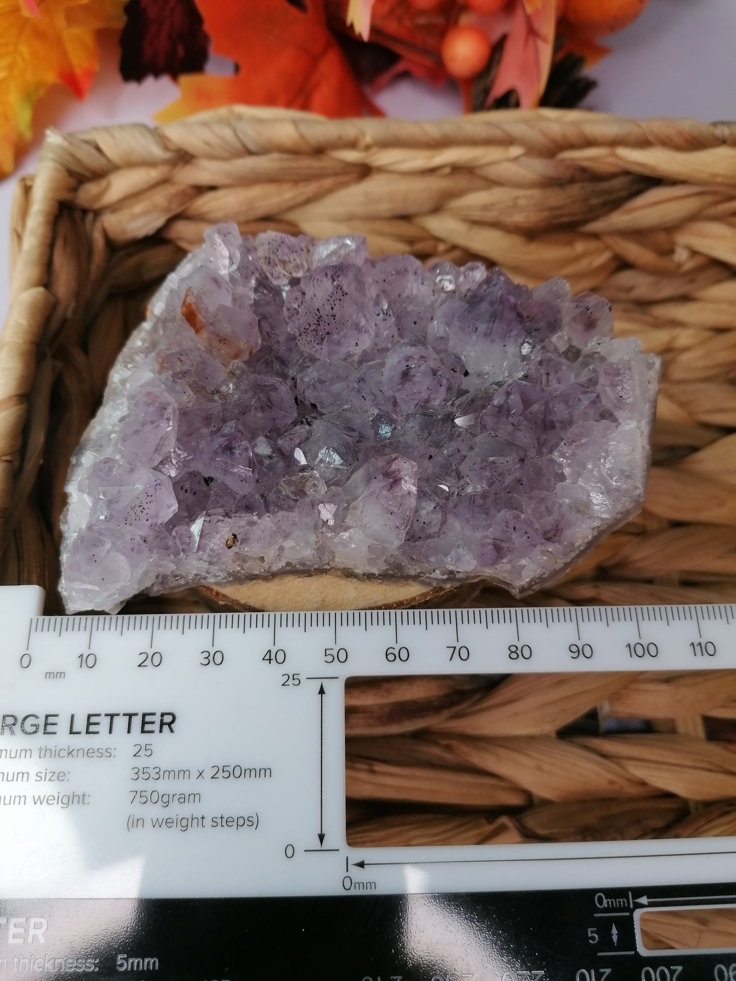 Purple Amethyst next to Ruler to show the size of 100mm