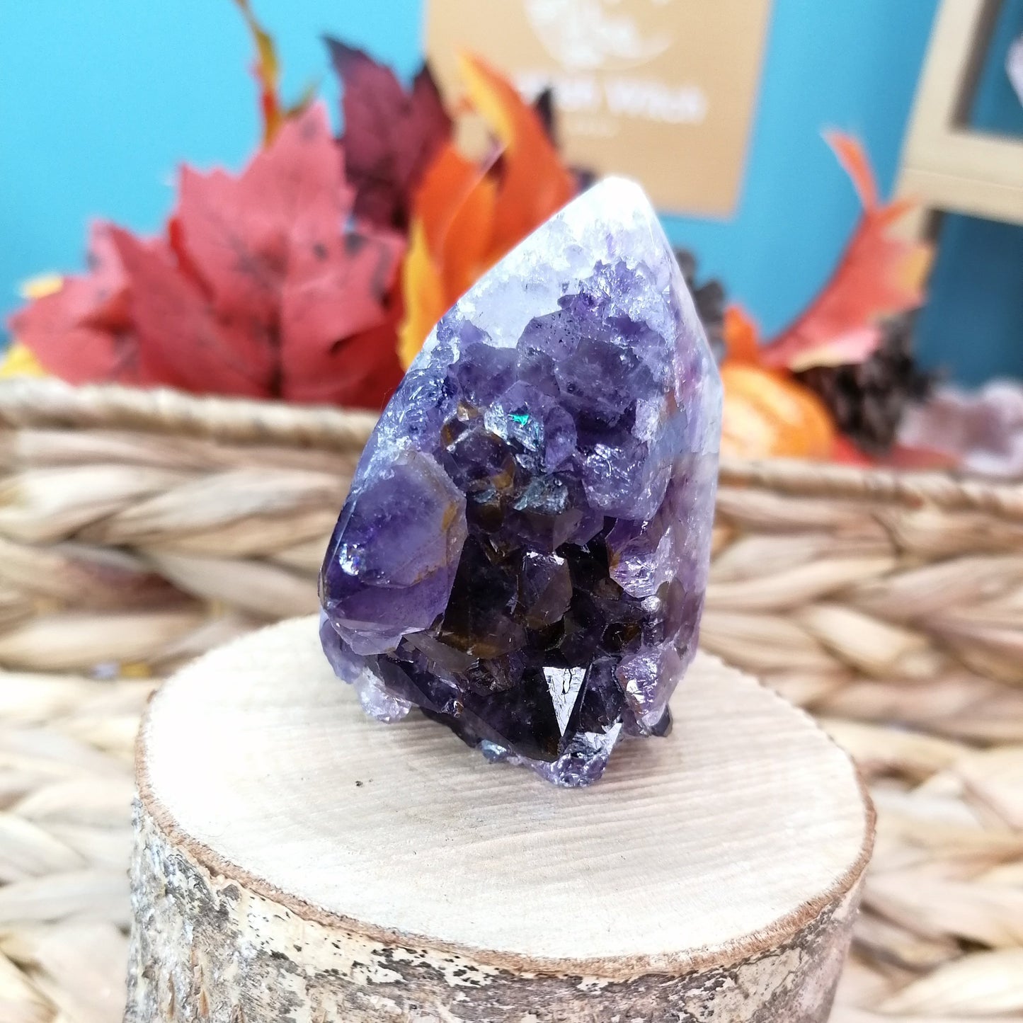 Purple Amethyst Druzy Tower Small and Chunky with depp purple Druzy and White Quartz Polished sides