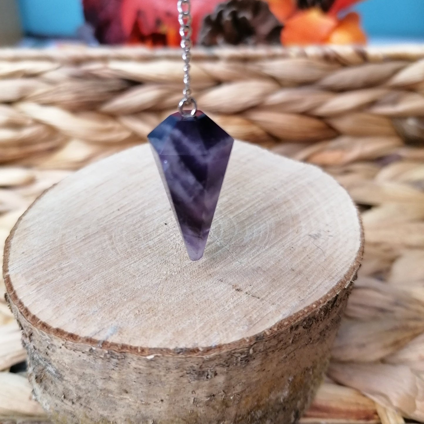 Purple Amethyst Pendulum with silver chain 