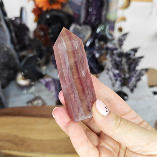 Banded Pink and Yellow Candy Fluorite Tower