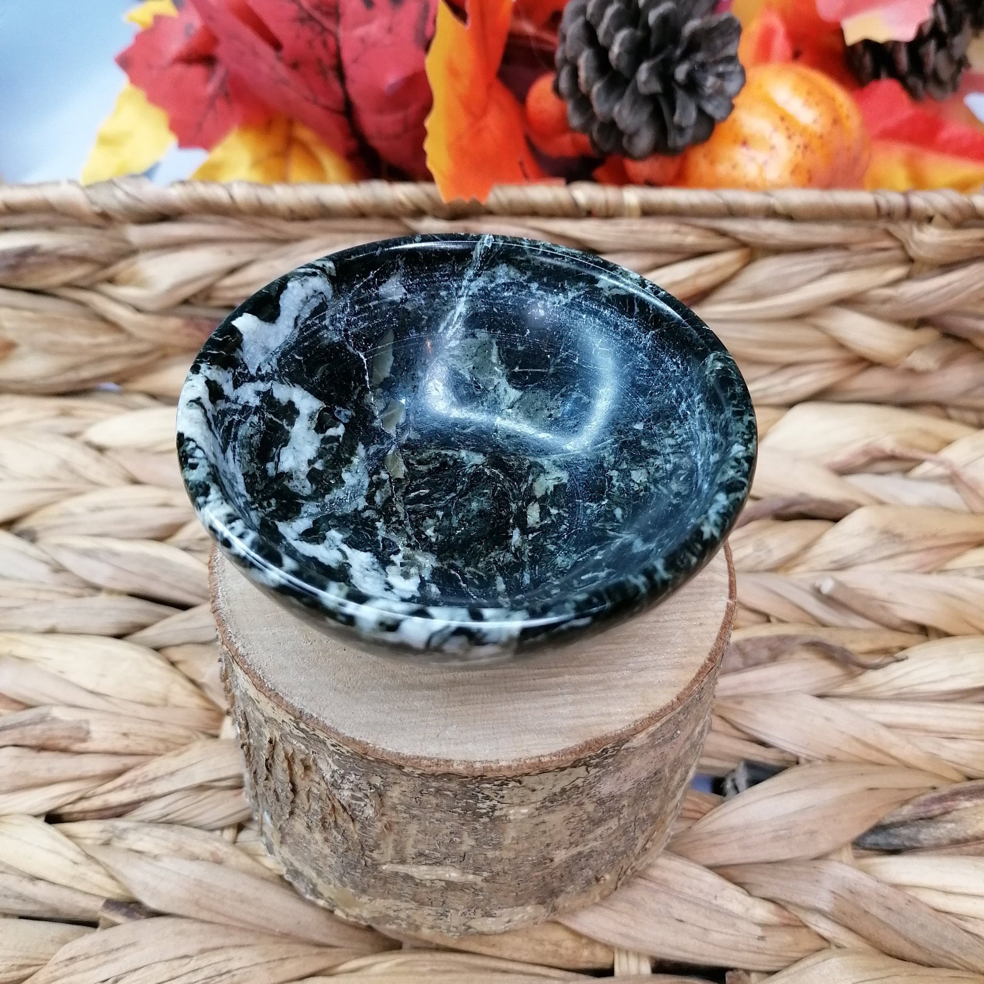 Black Jasper Crystal Bowl with white banding