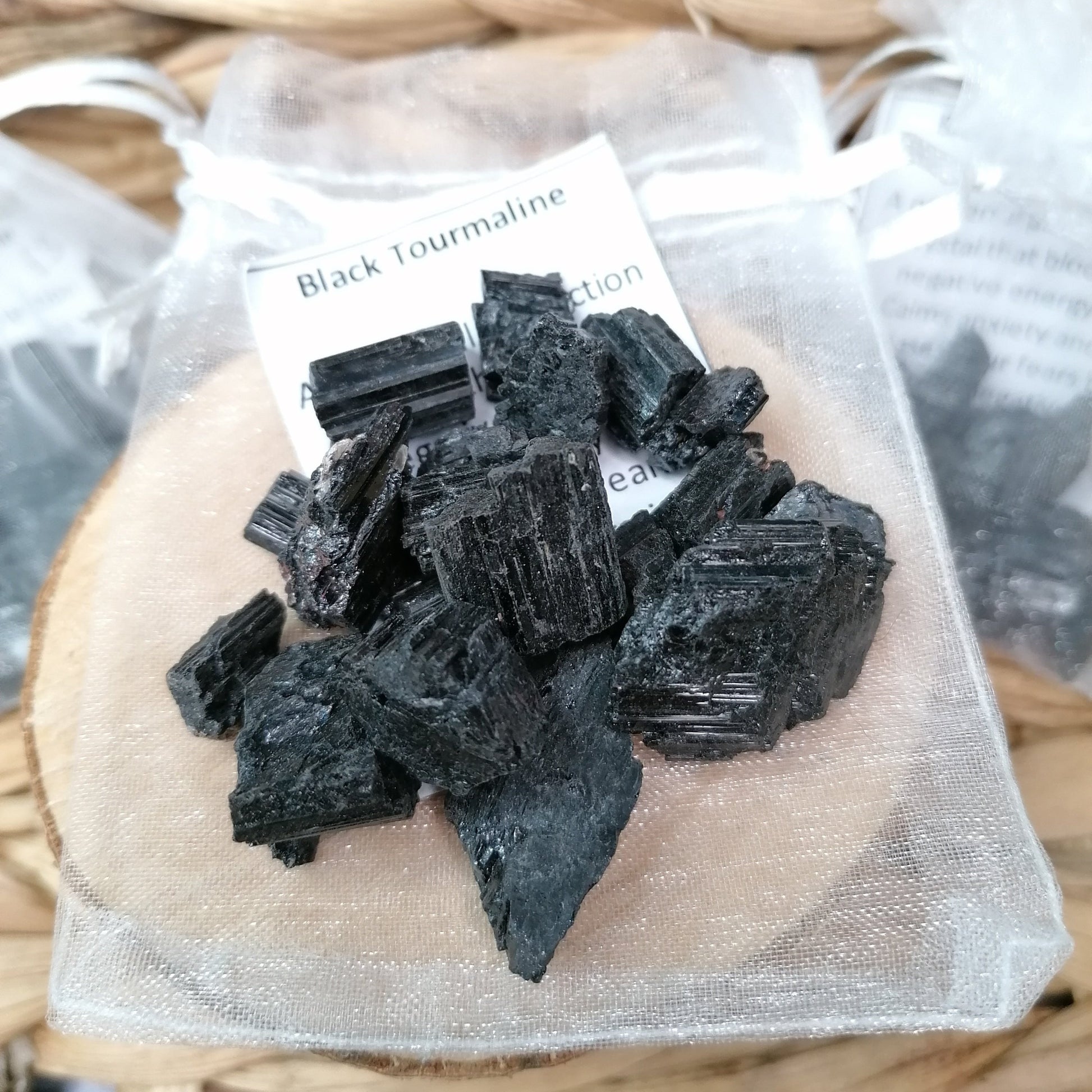 Black Tourmaline Crystal Chips with Quartz inclusions for protection from negative energy