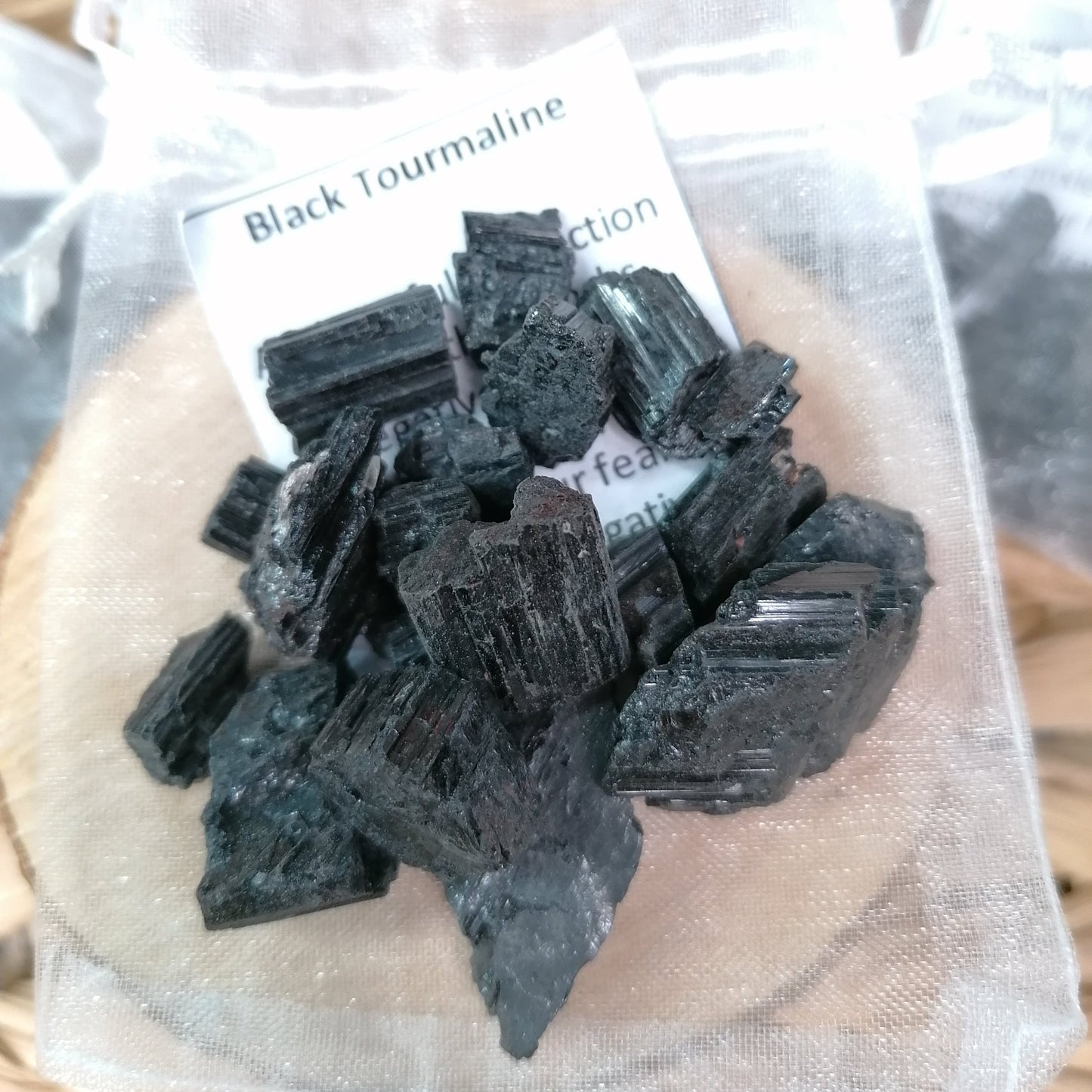 Black Tourmaline Crystal Chips in bag