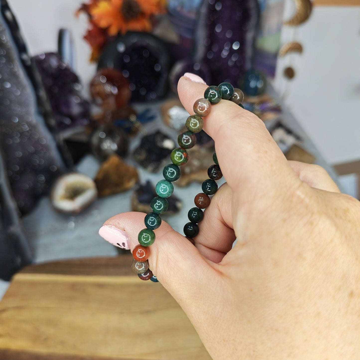 Green and Red Bloodstone Beaded Bracelet