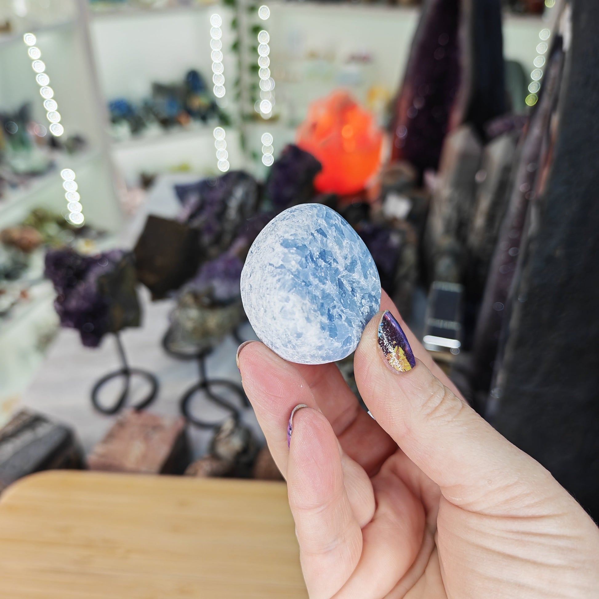 Blue Calcite Ema Egg, Side