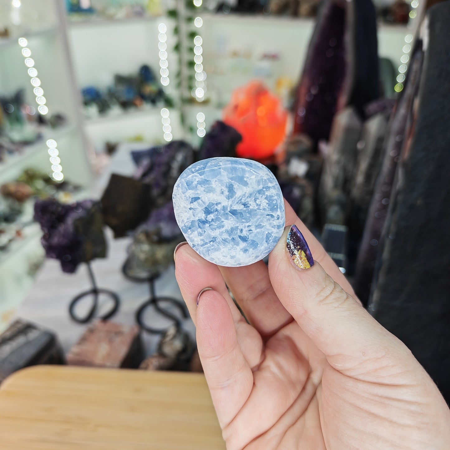 Blue Calcite Ema Egg, front