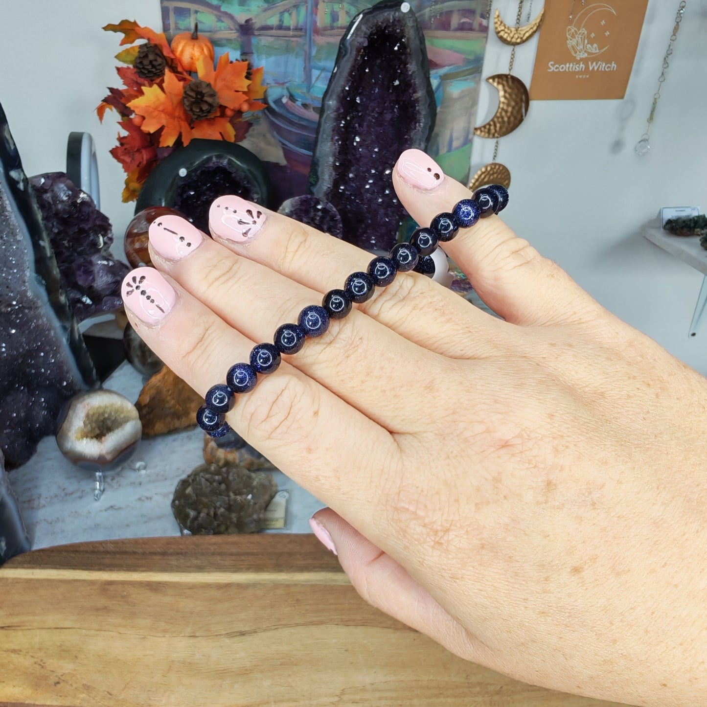 Blue Goldstone Bead Bracelet