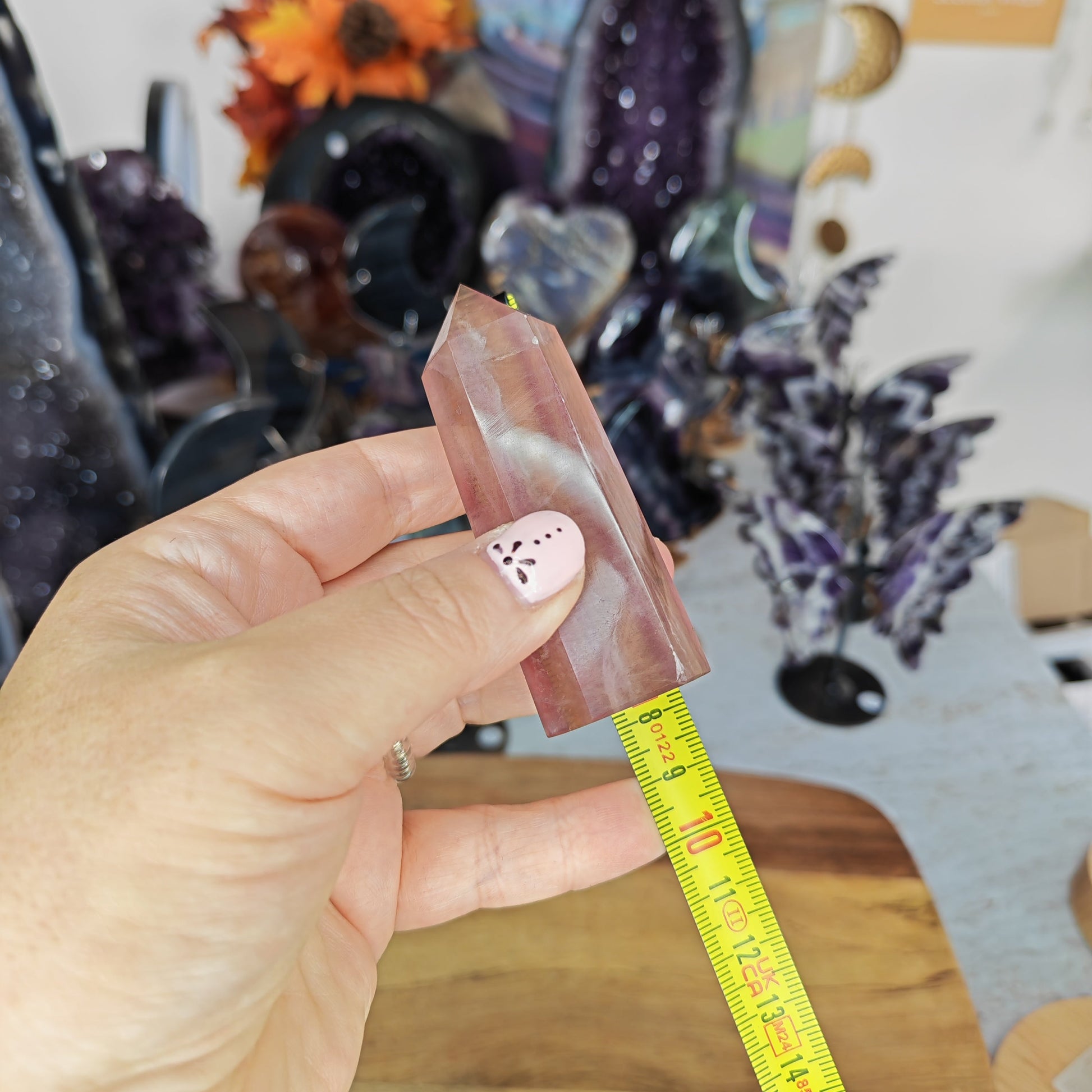 Pink and Yellow Banded Candy Fluorite 80mm Tower