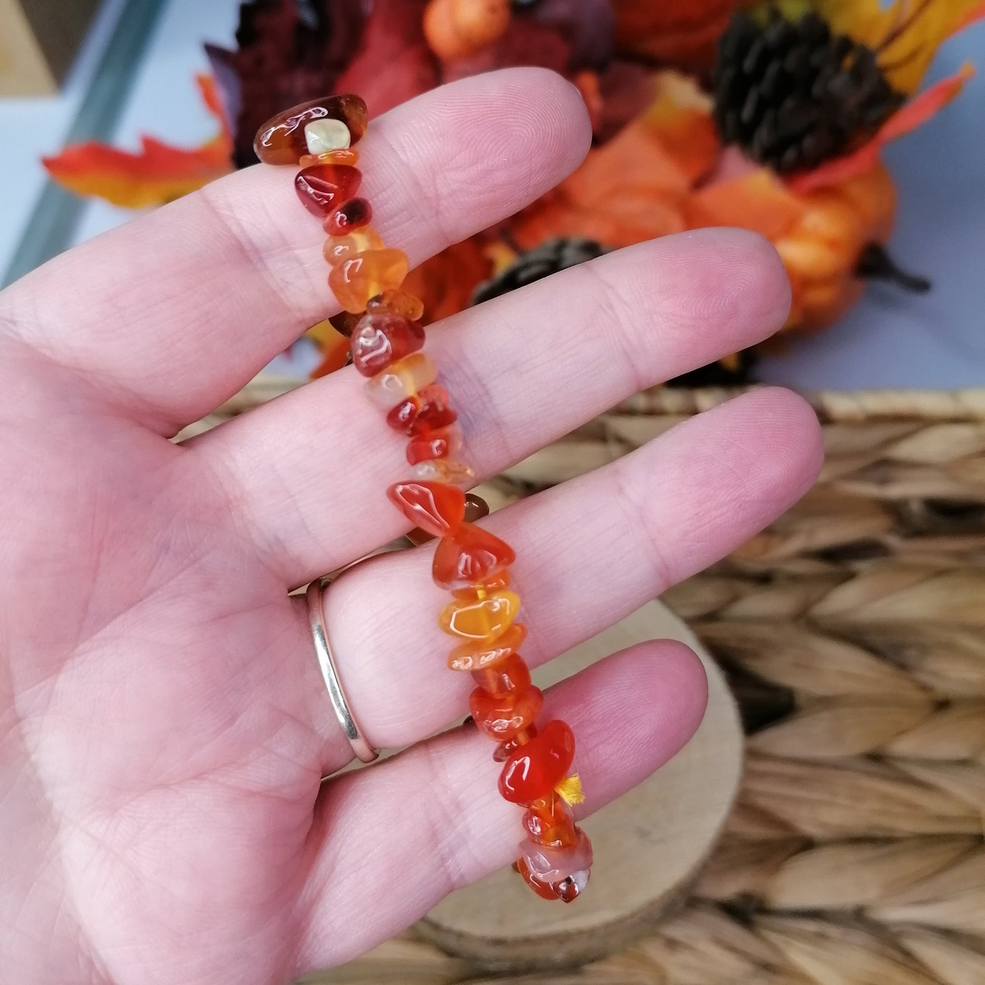 Carnelian Bracelet with red, orange and white crystal chips