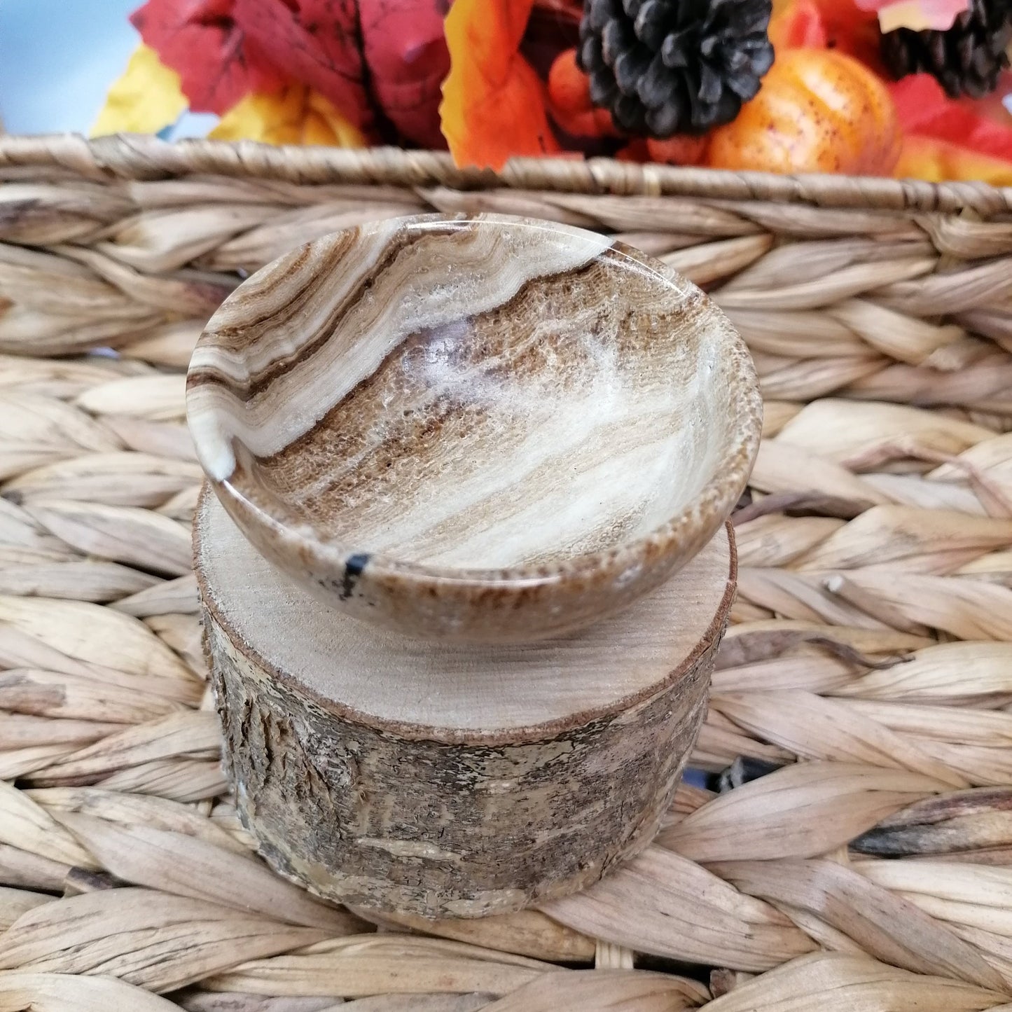 Cream with brown banding Chocolate Calcite Crystal Bowl