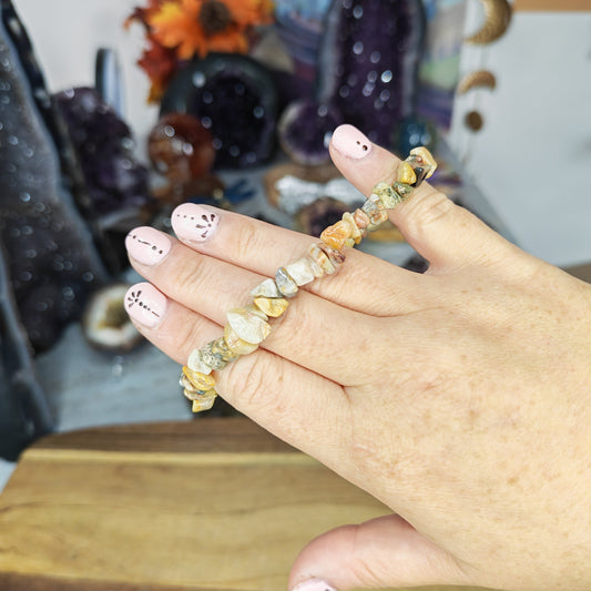Yellow Crazy Lace Agate Crystal Chip Bracelet
