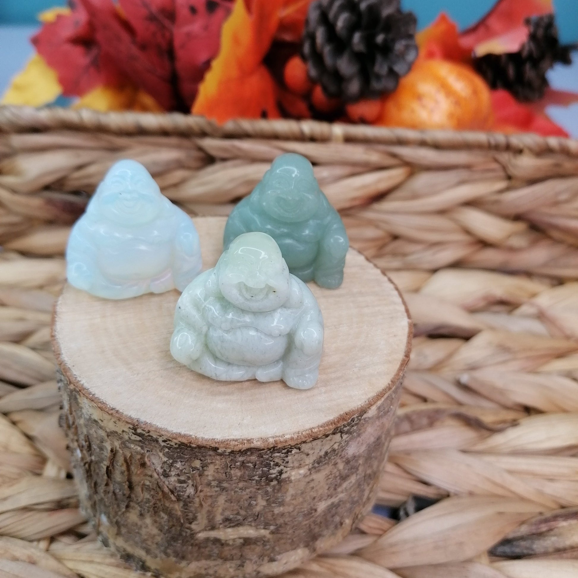 Crystal Buddhas in crystal types New Jade, Aventurine, and Opalite