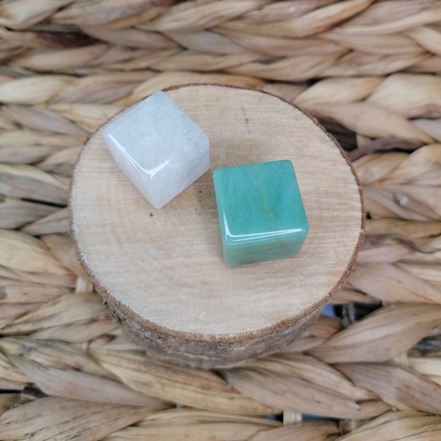 White Quartz and Green Aventurine Crystal Cubes