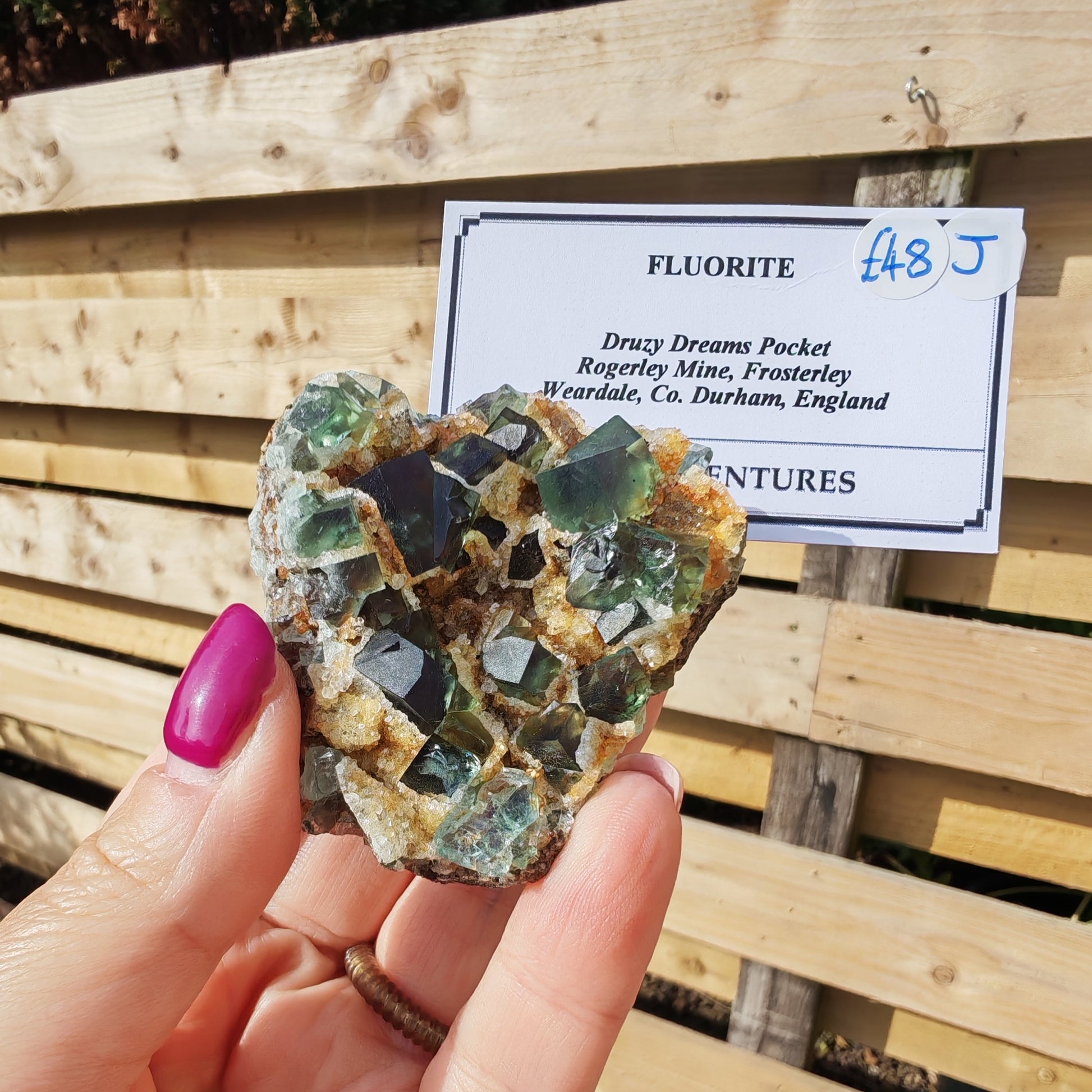 Druzy Dreams Fluorite with green cubes and golden quartz druzy